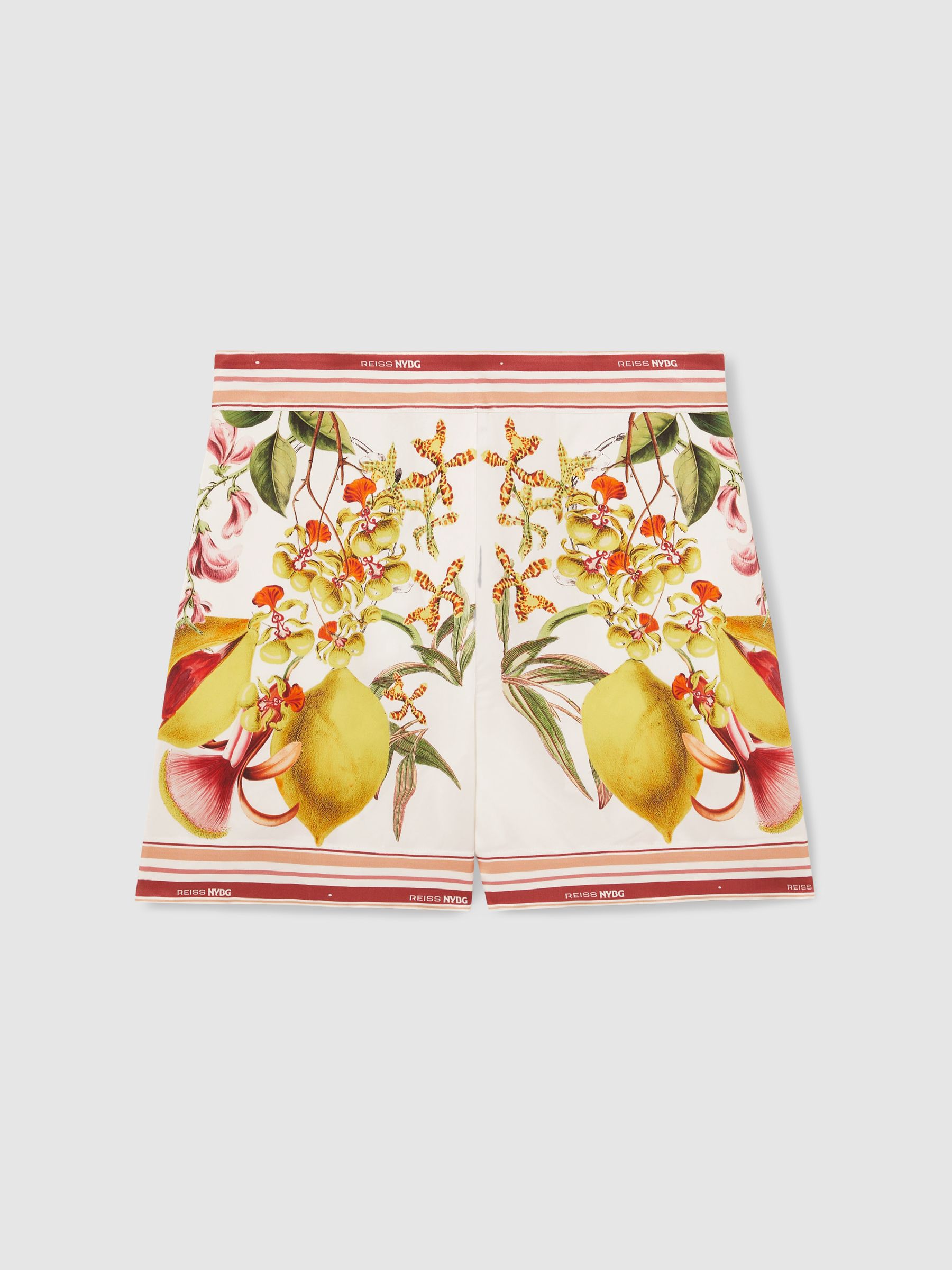 Reiss | NYBG Satin Floral-Print Shorts in Ivory