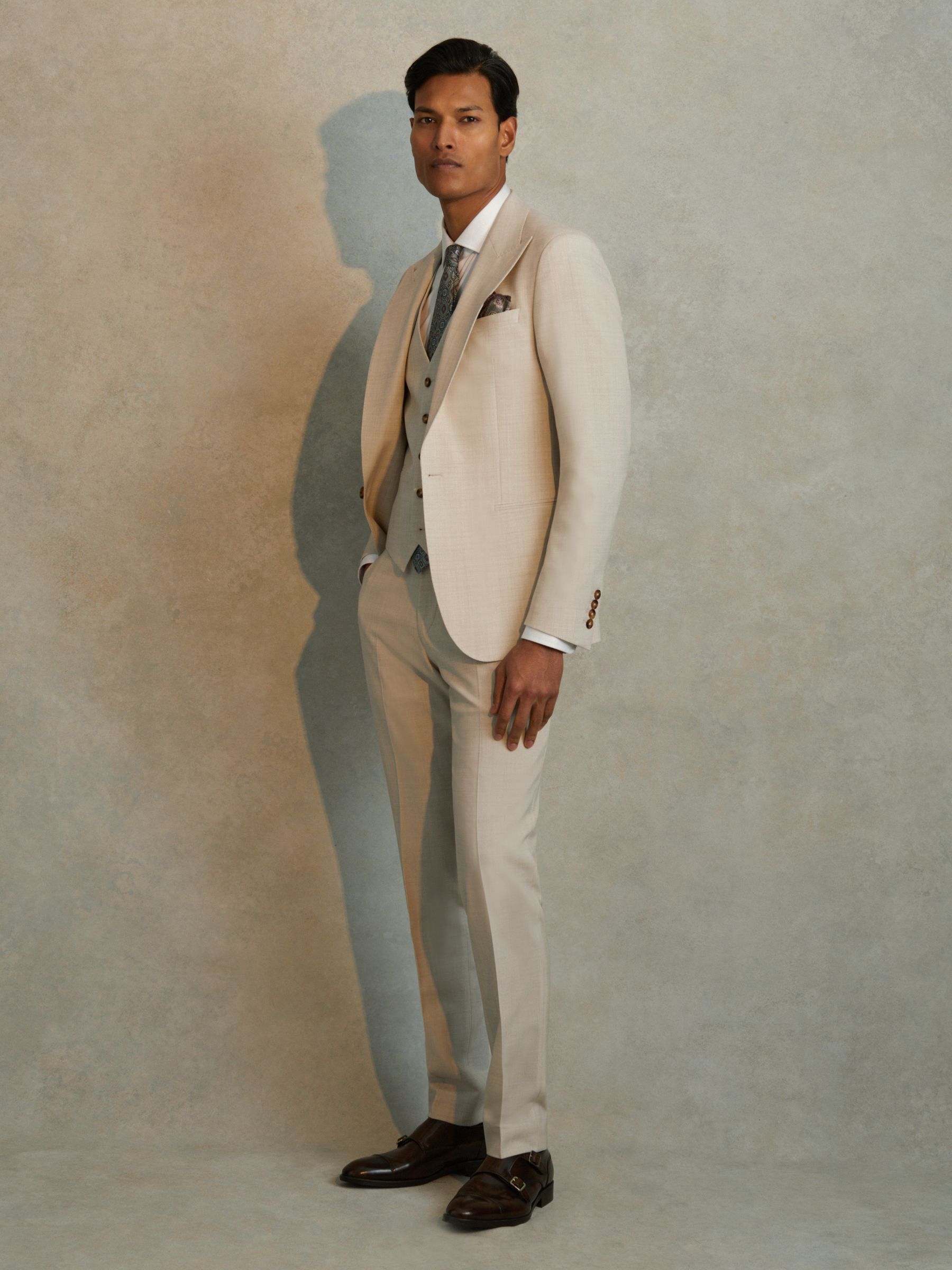 Slim Fit Side Adjuster Trousers in Stone