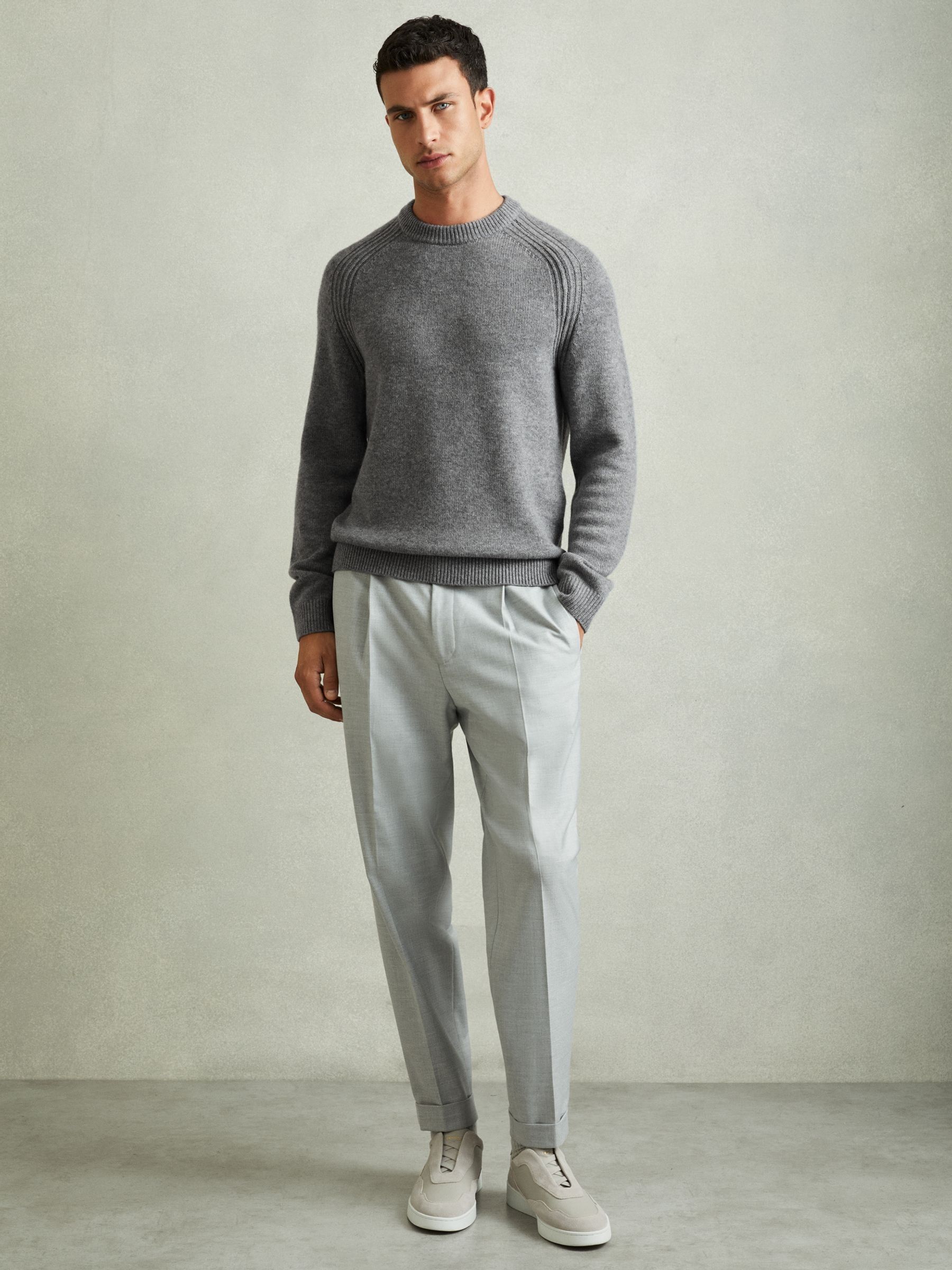 Wool-Blend Raglan-Sleeve Jumper in Mid Grey Melange