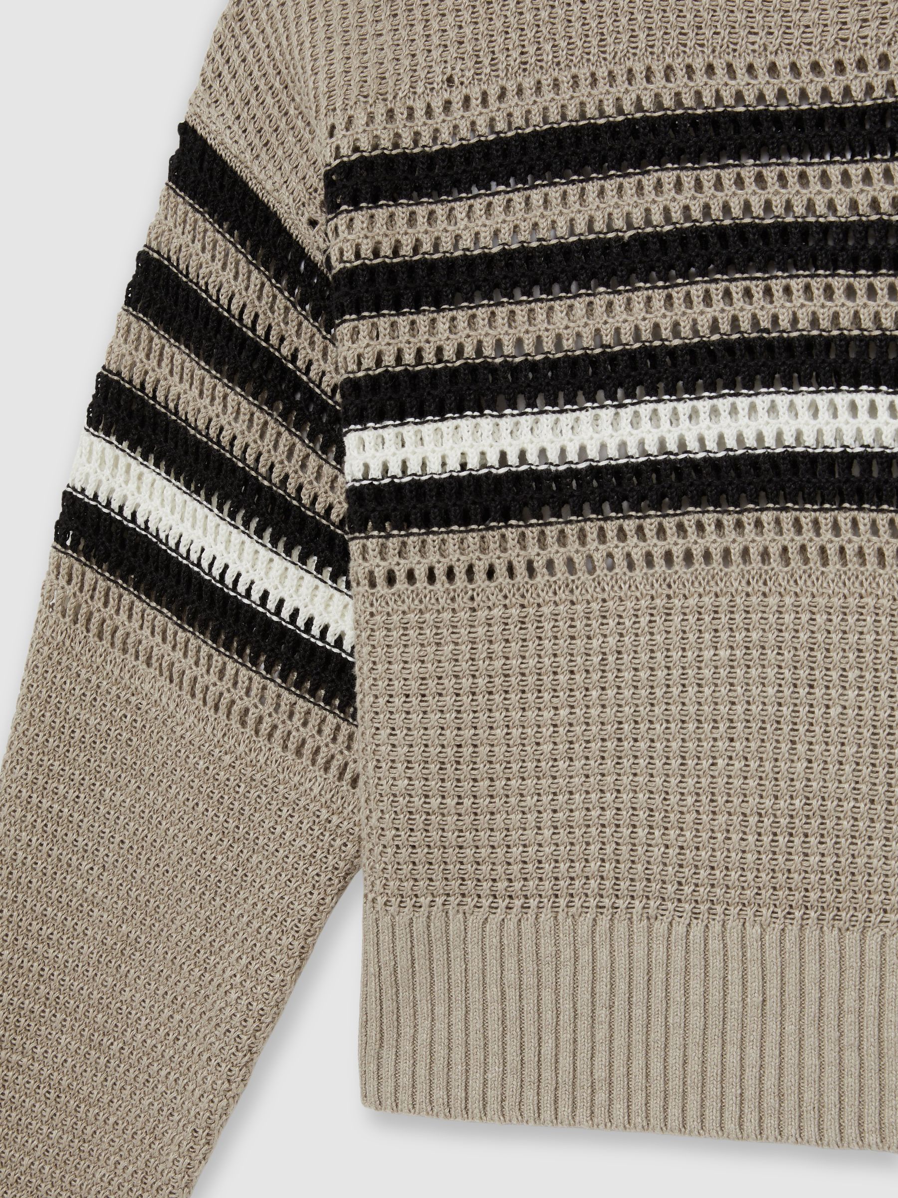 Linen Crochet Striped Jumper in Neutral/Black
