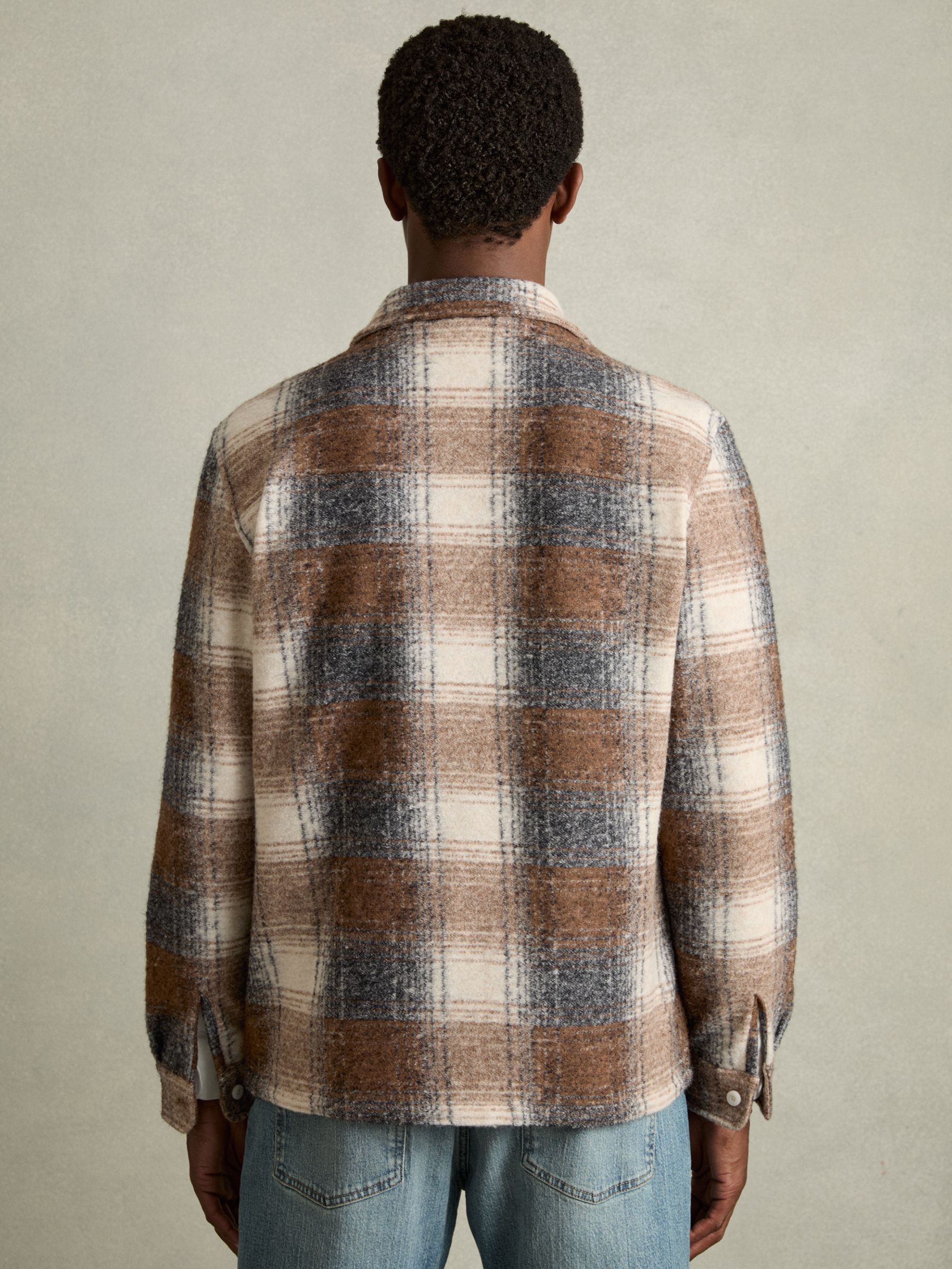 Brushed Check Fleece-Lined Overshirt in Brown