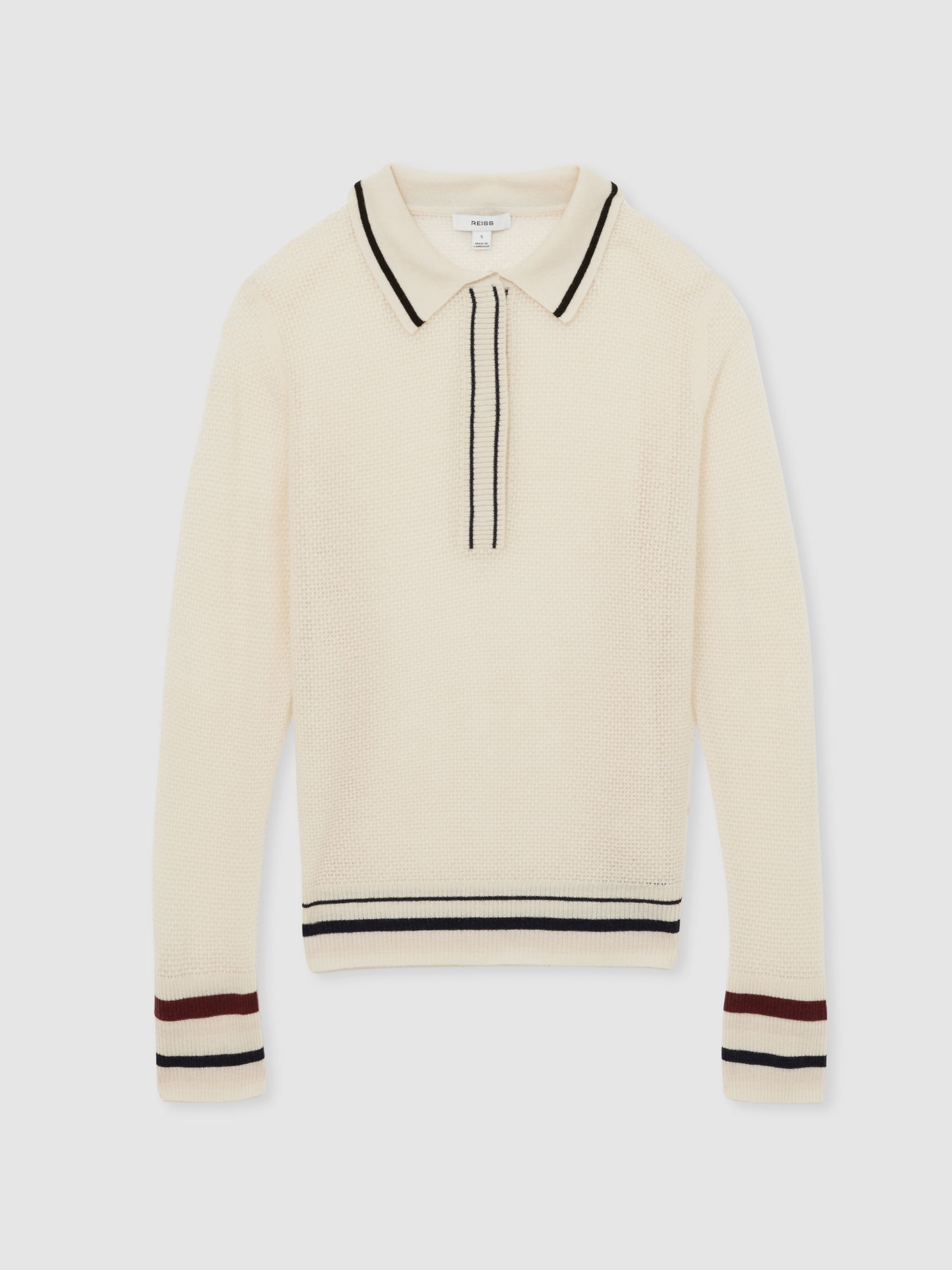 Wool-Cashmere Tipped Polo Jumper in Neutral