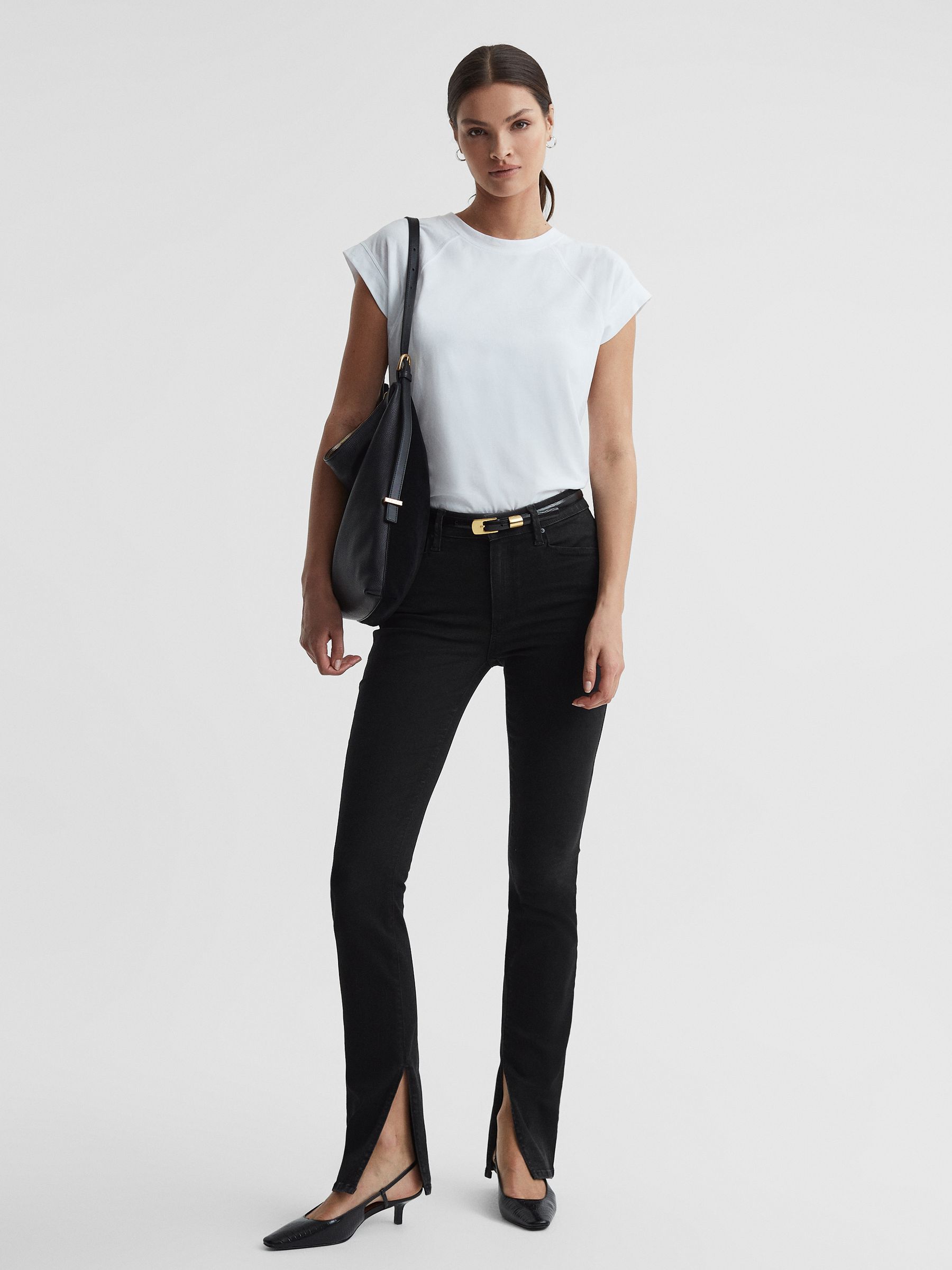 Paige Slim Fit Split Hem Jeans in Slater