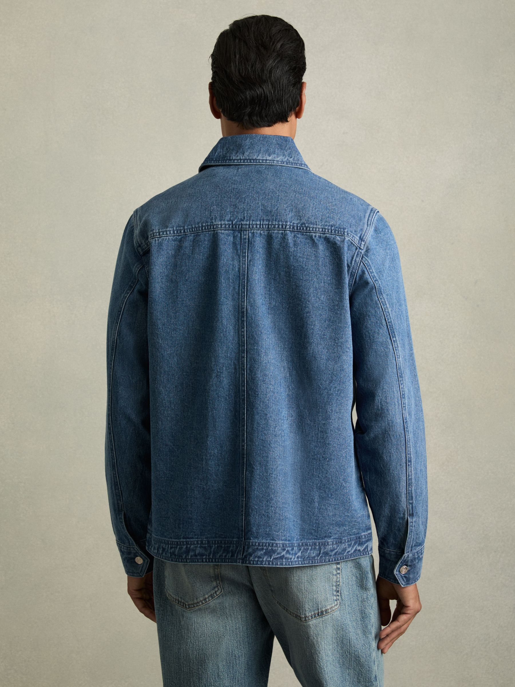 Cotton-Denim Button-Through Overshirt in Light Blue Wash