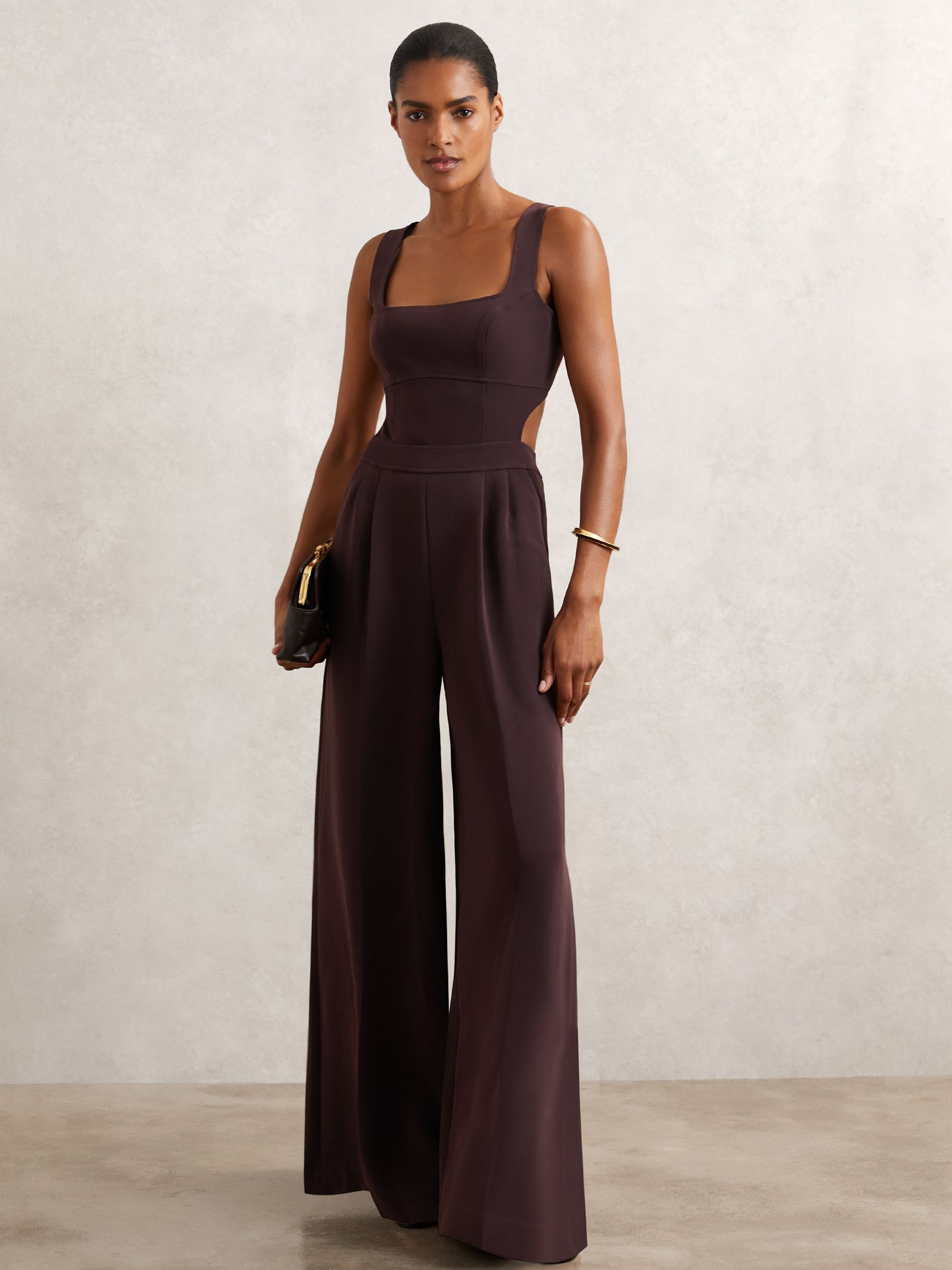 Wide-Leg Cut-Out Jumpsuit in Burgundy