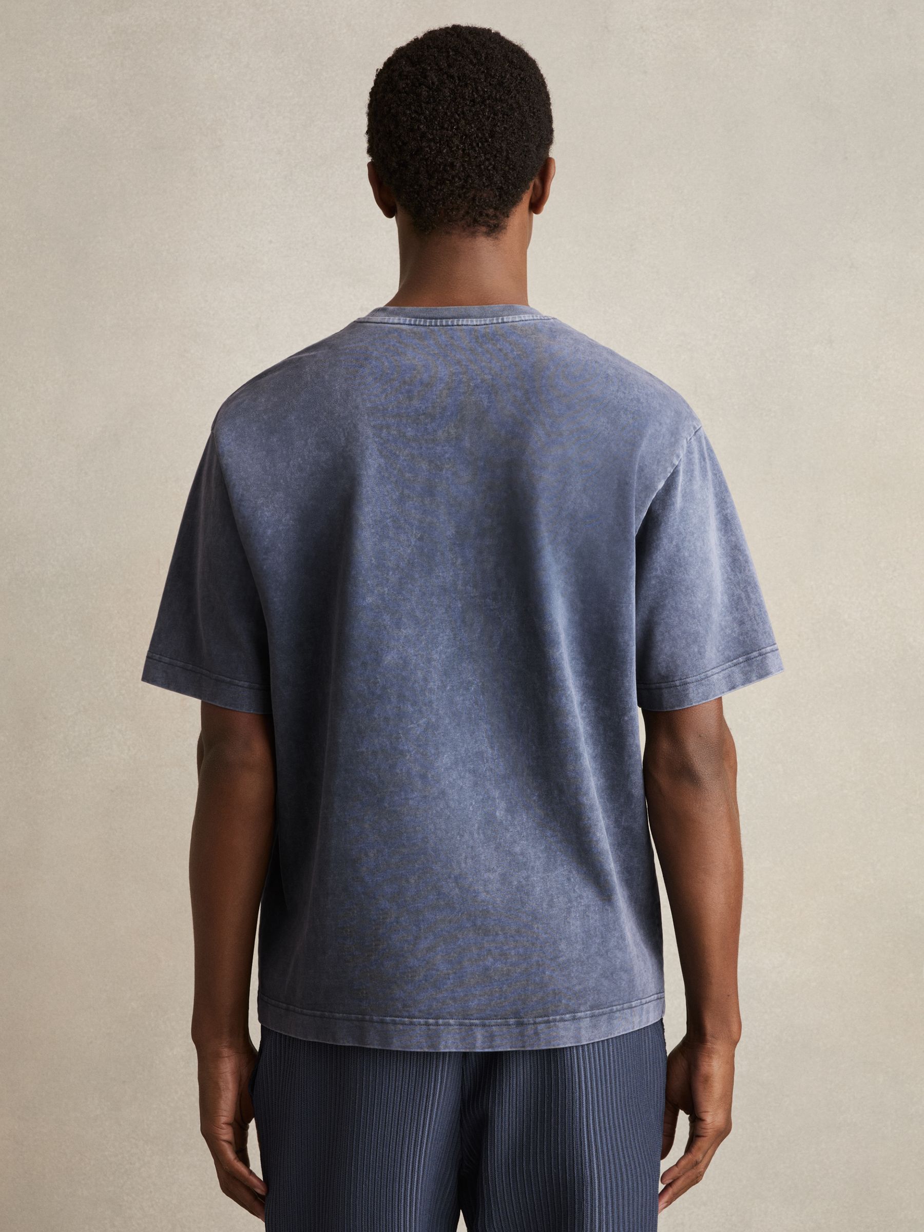 Cotton Garment-Dyed Oversize T-Shirt in Indigo Blue