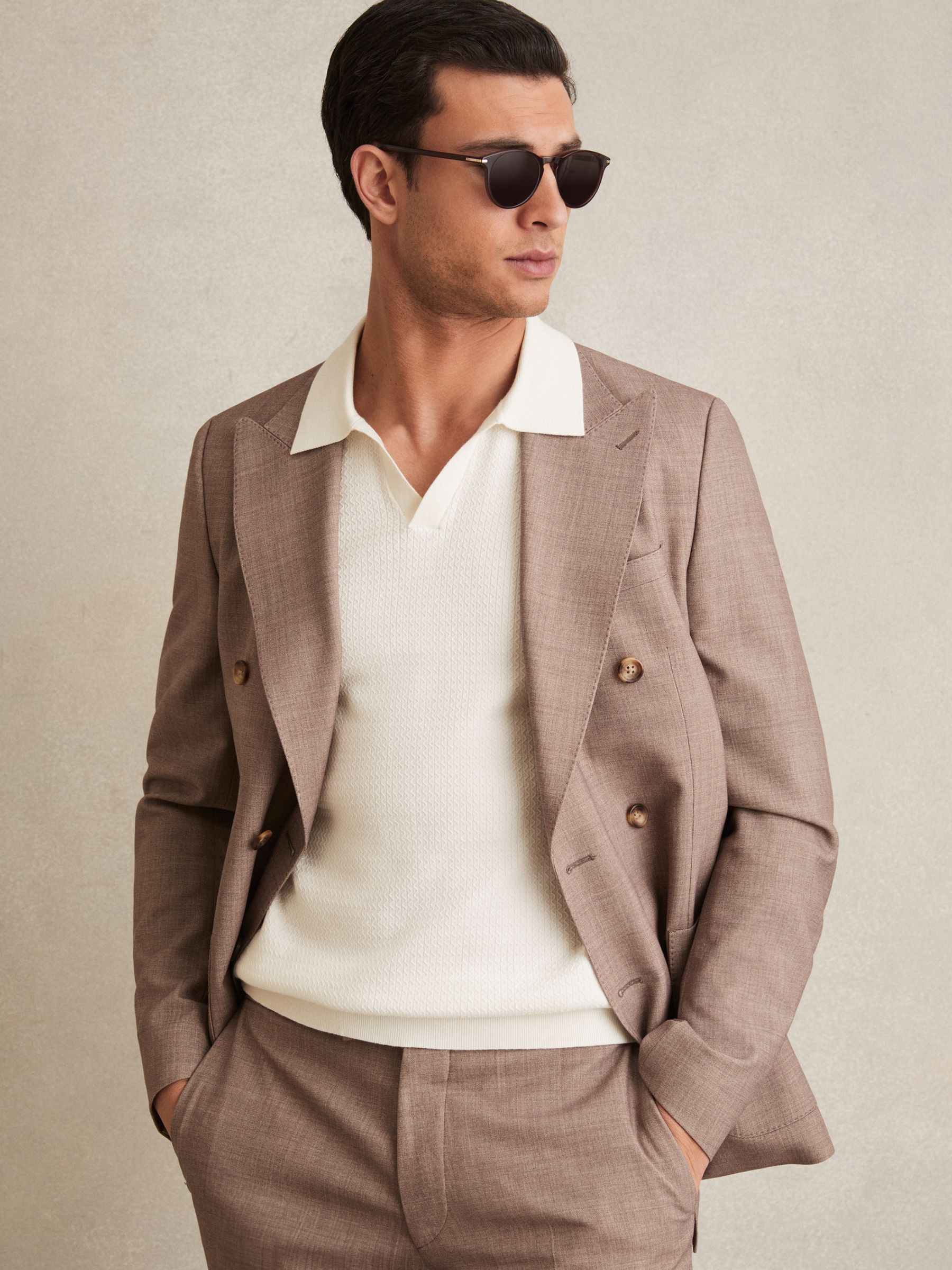 Open-Collar Knit Polo Shirt in White