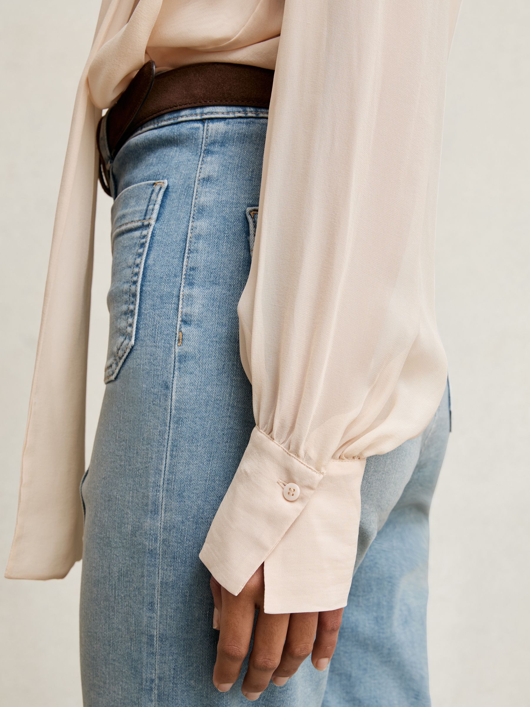 Silk-Blend Chiffon Tie-Neck Blouse in Pale Pink