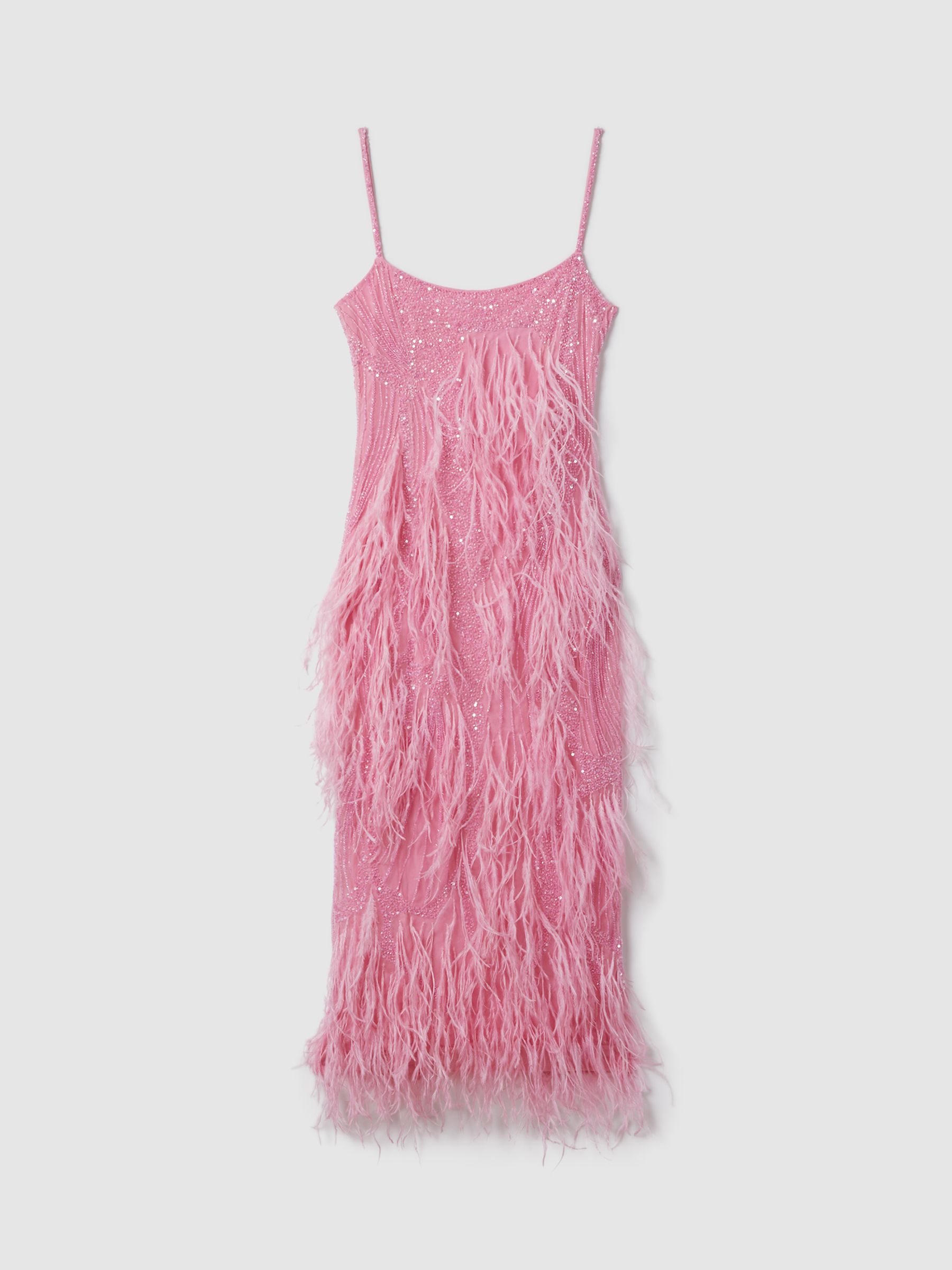 Rachel Gilbert Sequin Feather Midi Dress in Orchid