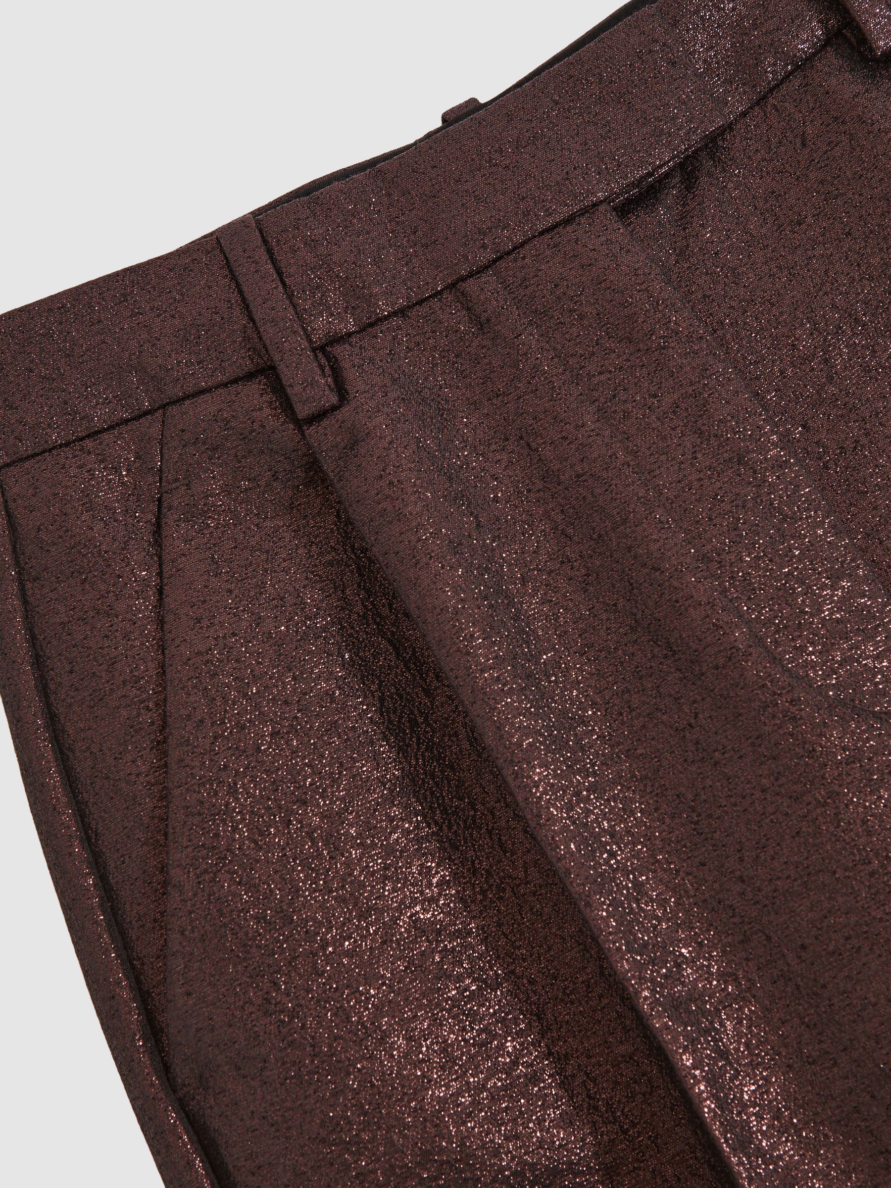 Tapered Metallic Suit Trousers with Cotton in Burgundy