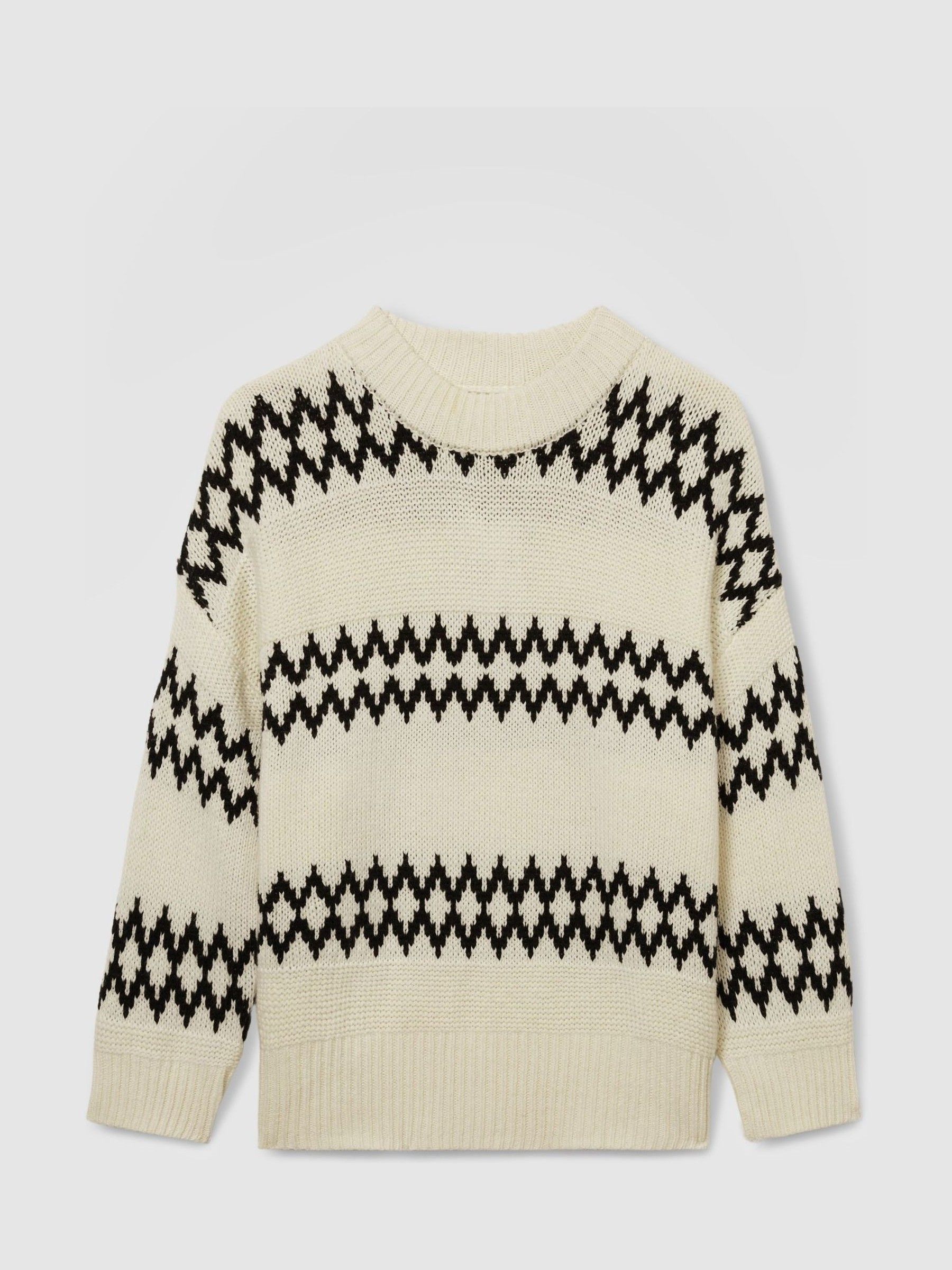 Wool-Blend Fairisle Pattern Jumper in Cream/Black