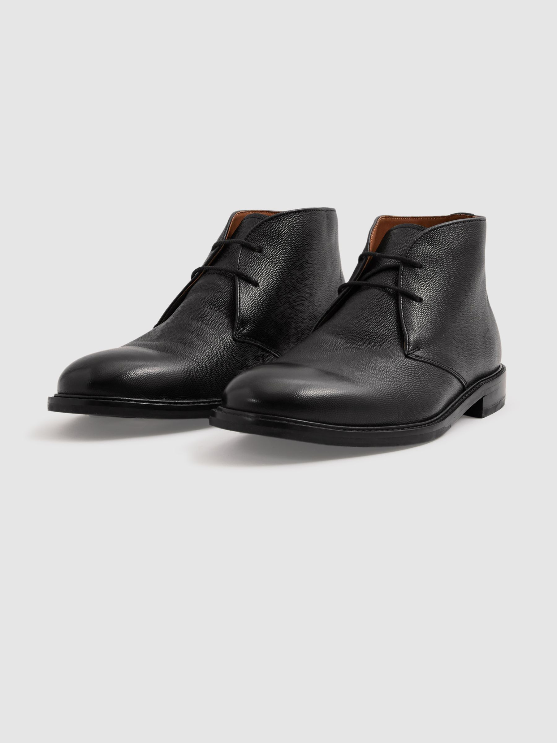 Cooper Black Grained Leather Chukka Boots