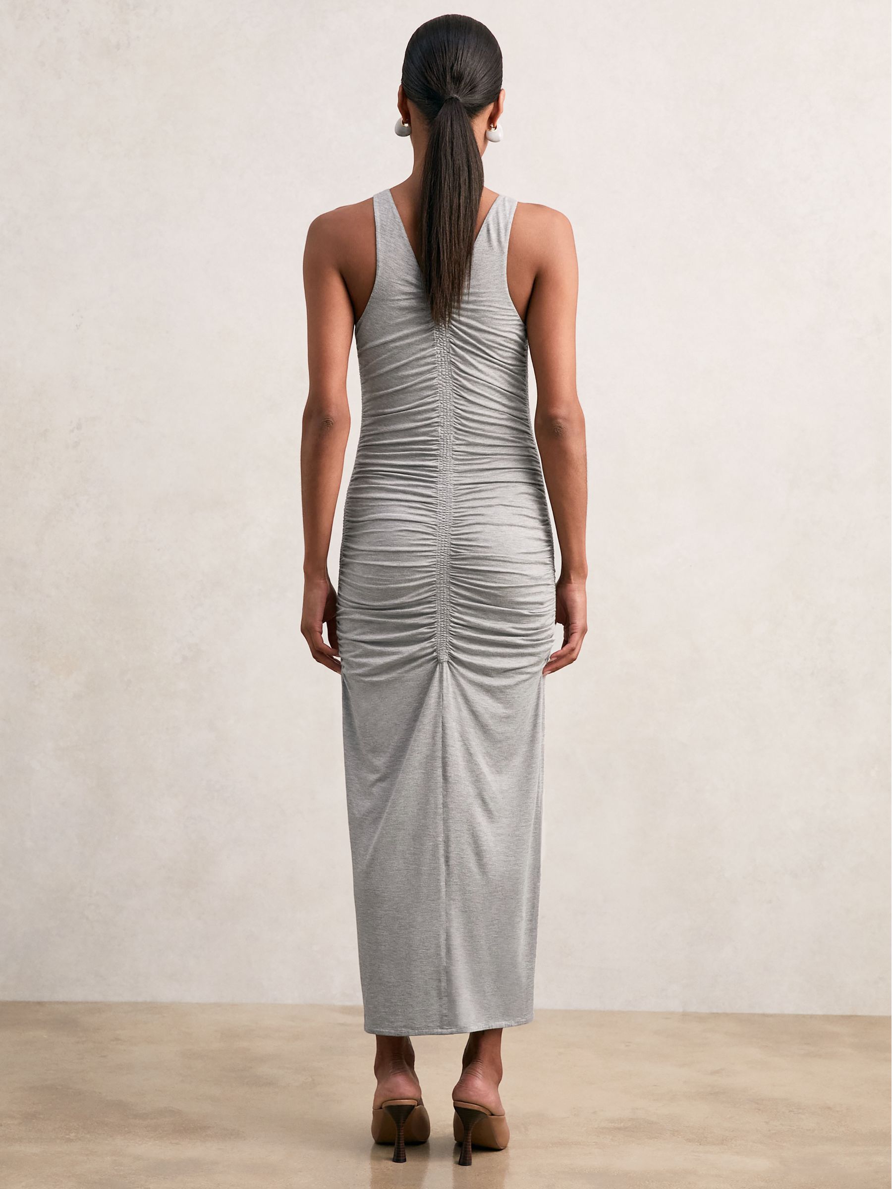 Stretch-Modal Ruched Jersey Dress in Grey