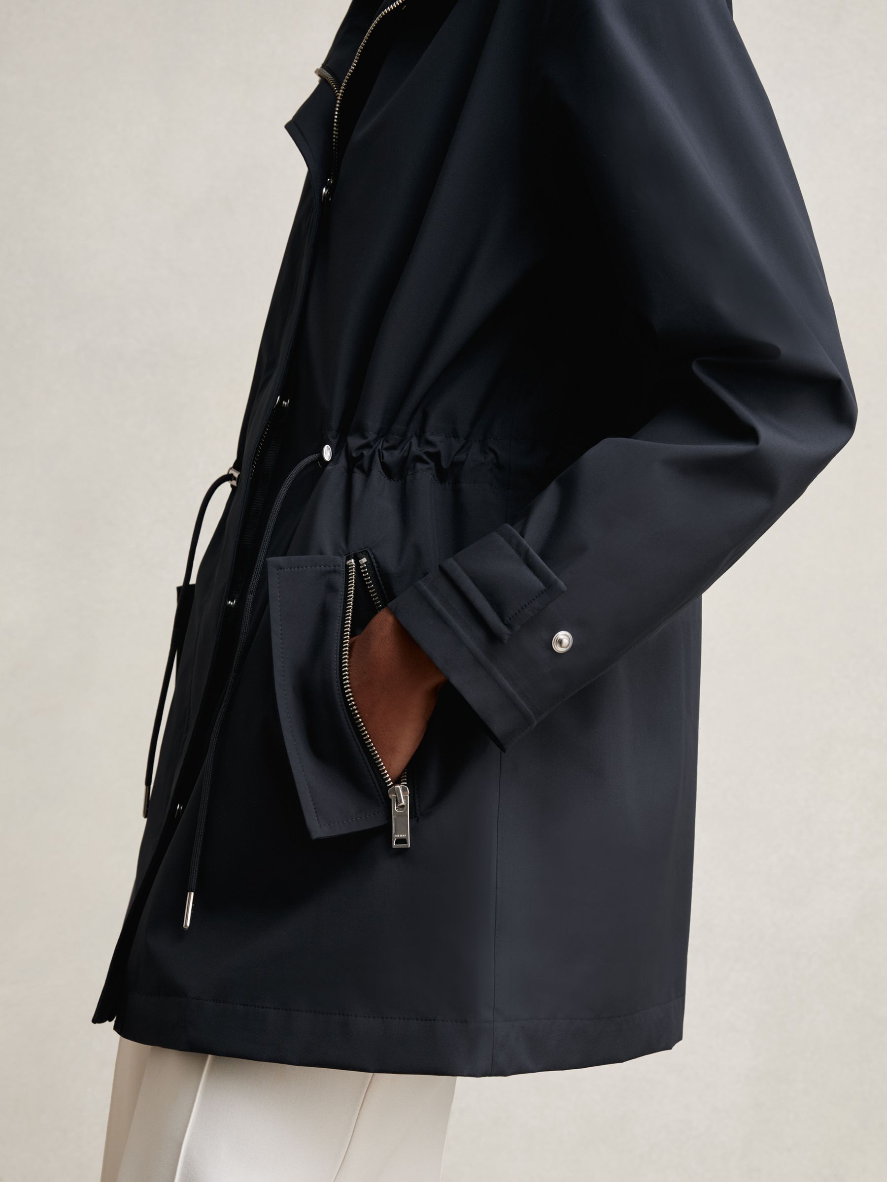 Removable-Hood Rain Coat in Navy