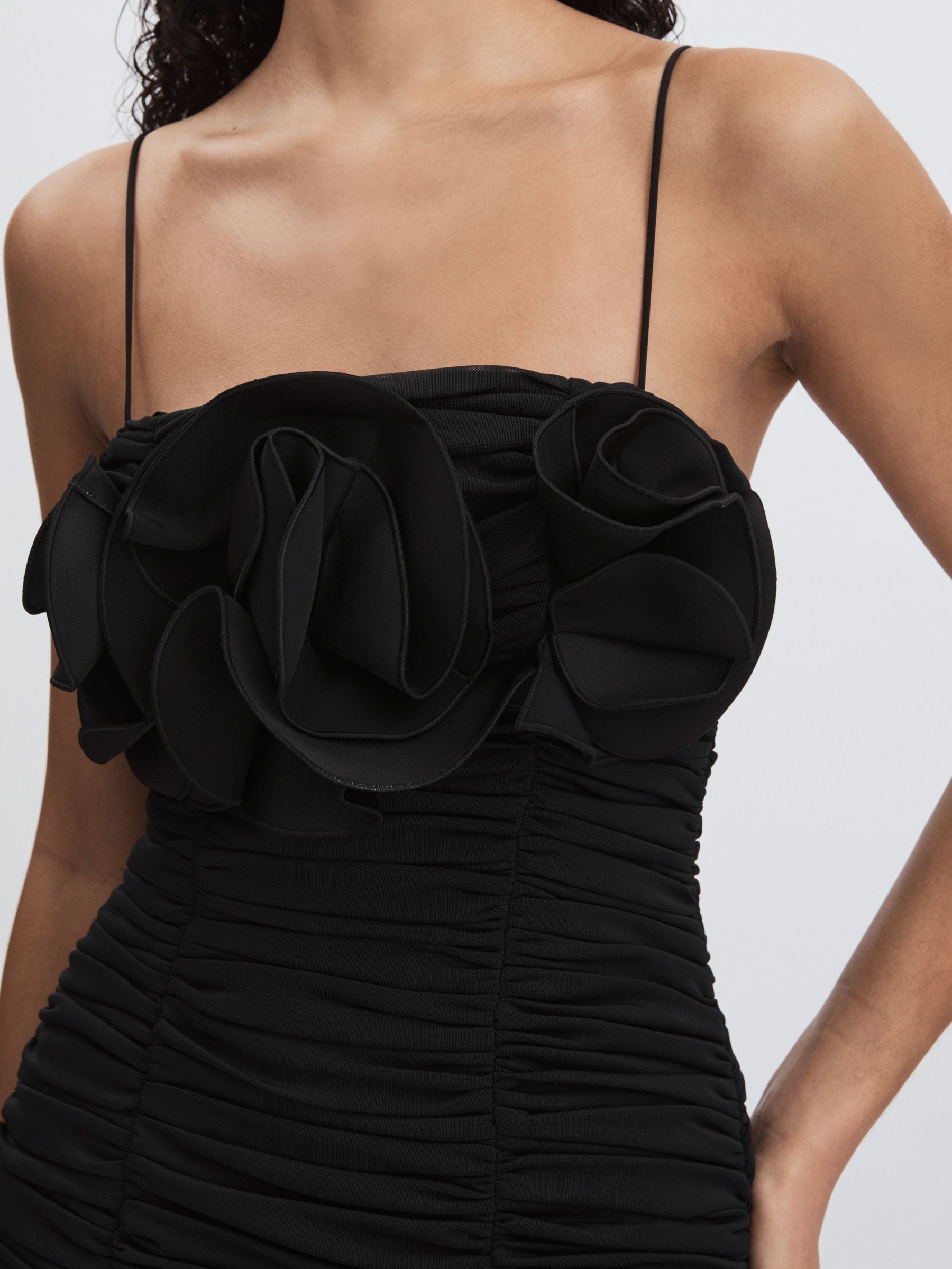 Acler Gathered Midi Black Dress with Rosettes in Black