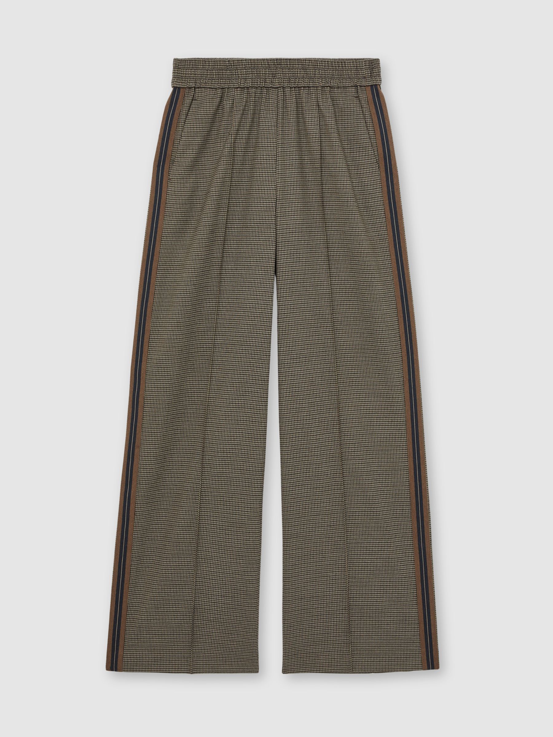 Petite Side-Stripe Wide-Leg Check Trousers in Neutral Check