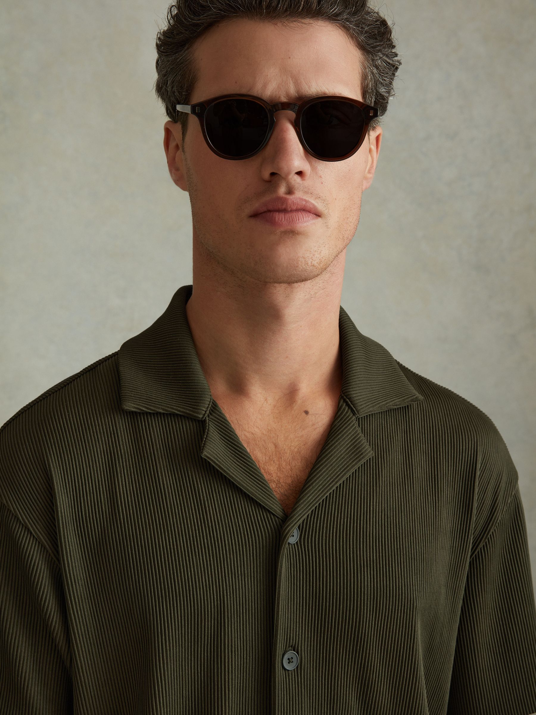 Ribbed Cuban Collar Shirt in Green