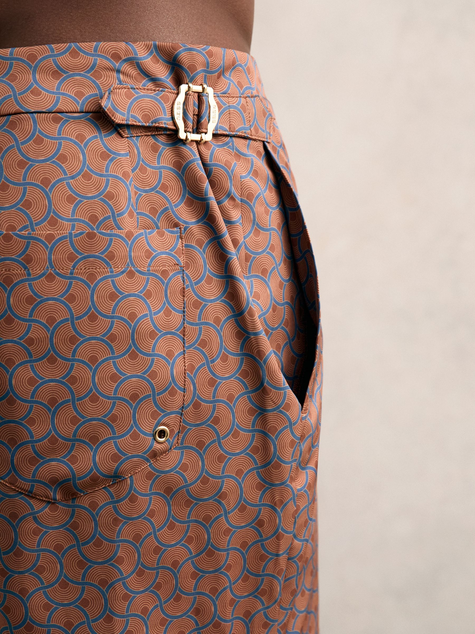 Geometric Print Swim Shorts in Tobacco Brown