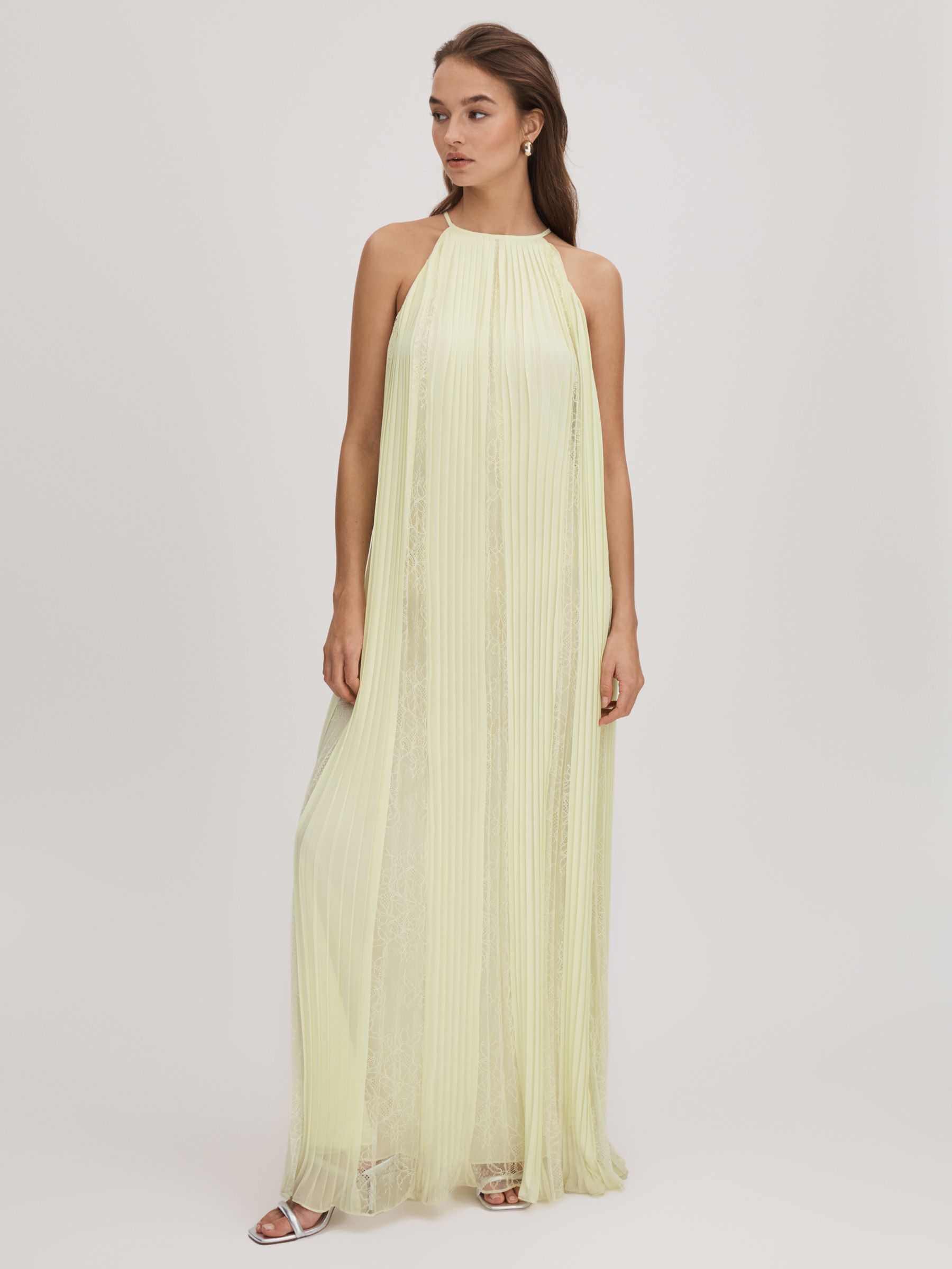 Florere Lace Pleated Maxi Dress in Pale Green