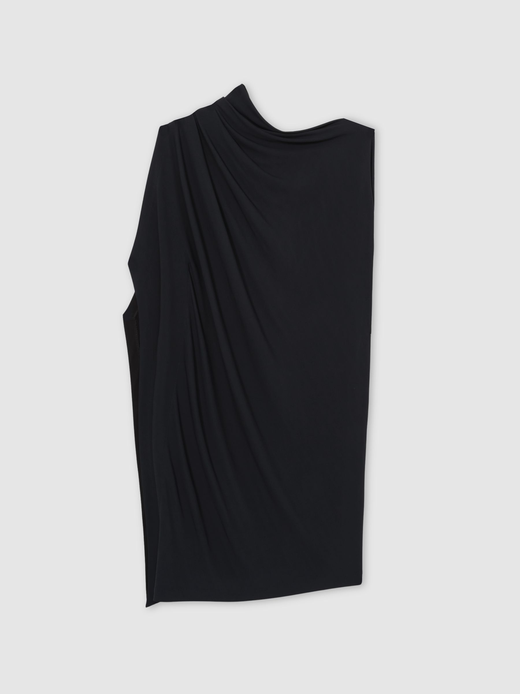 Asymmetric Draped Jersey Dress in Navy/Black