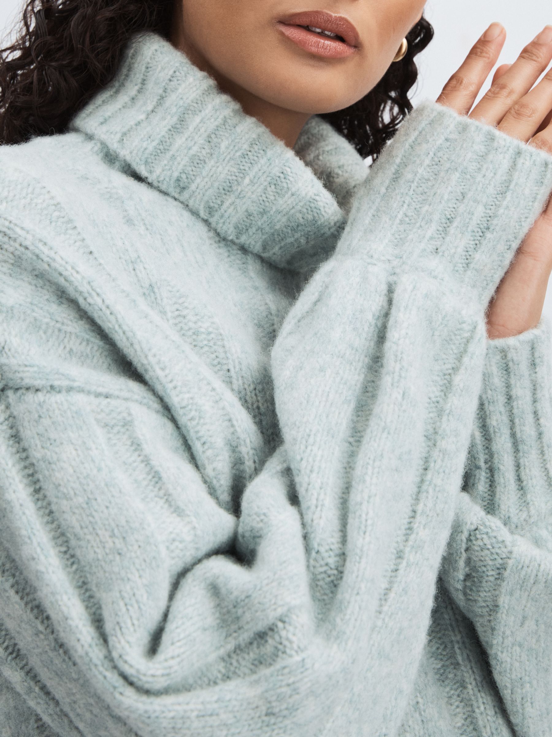 Paige Wool Blend Ribbed Roll Neck Jumper in Ocean