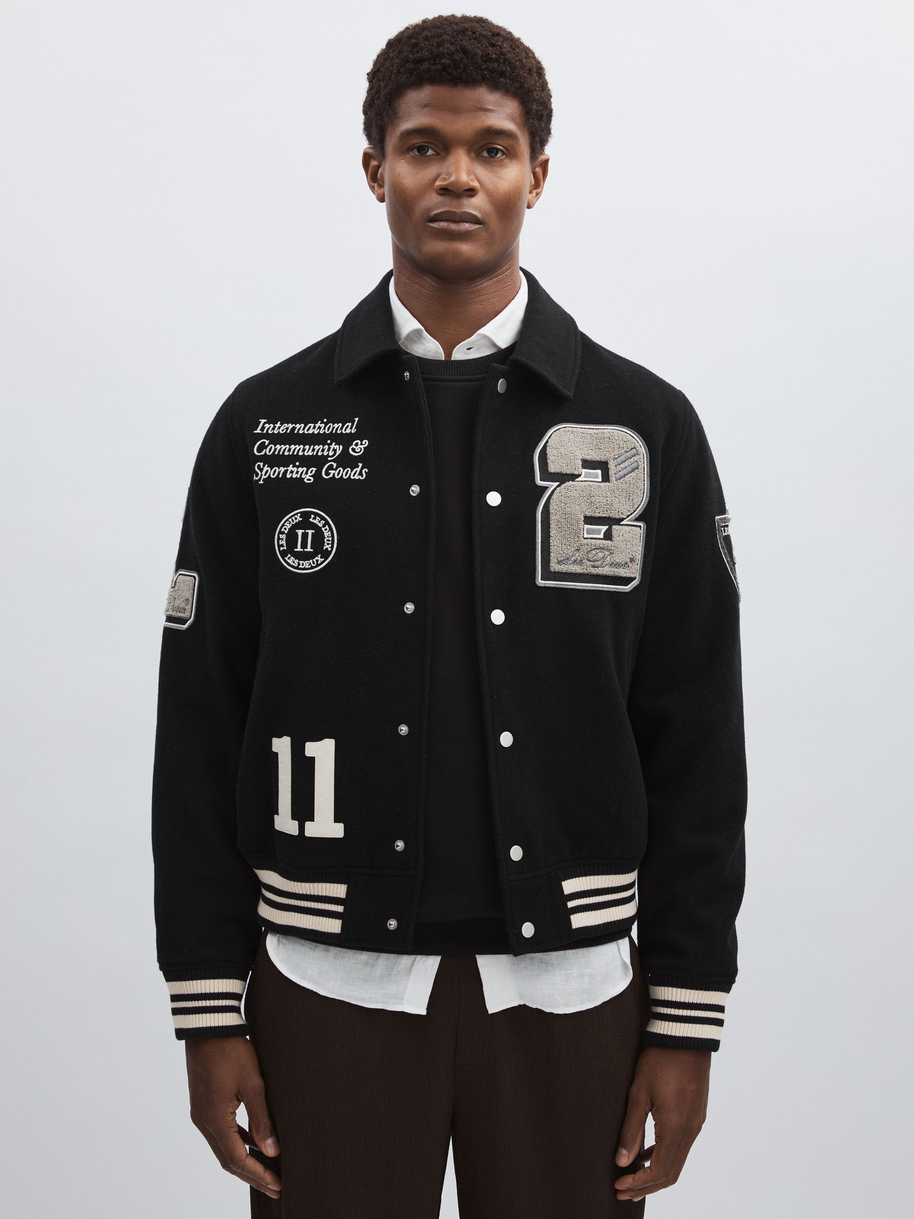 Les Deux Wool-Blend Varsity Jacket in Black