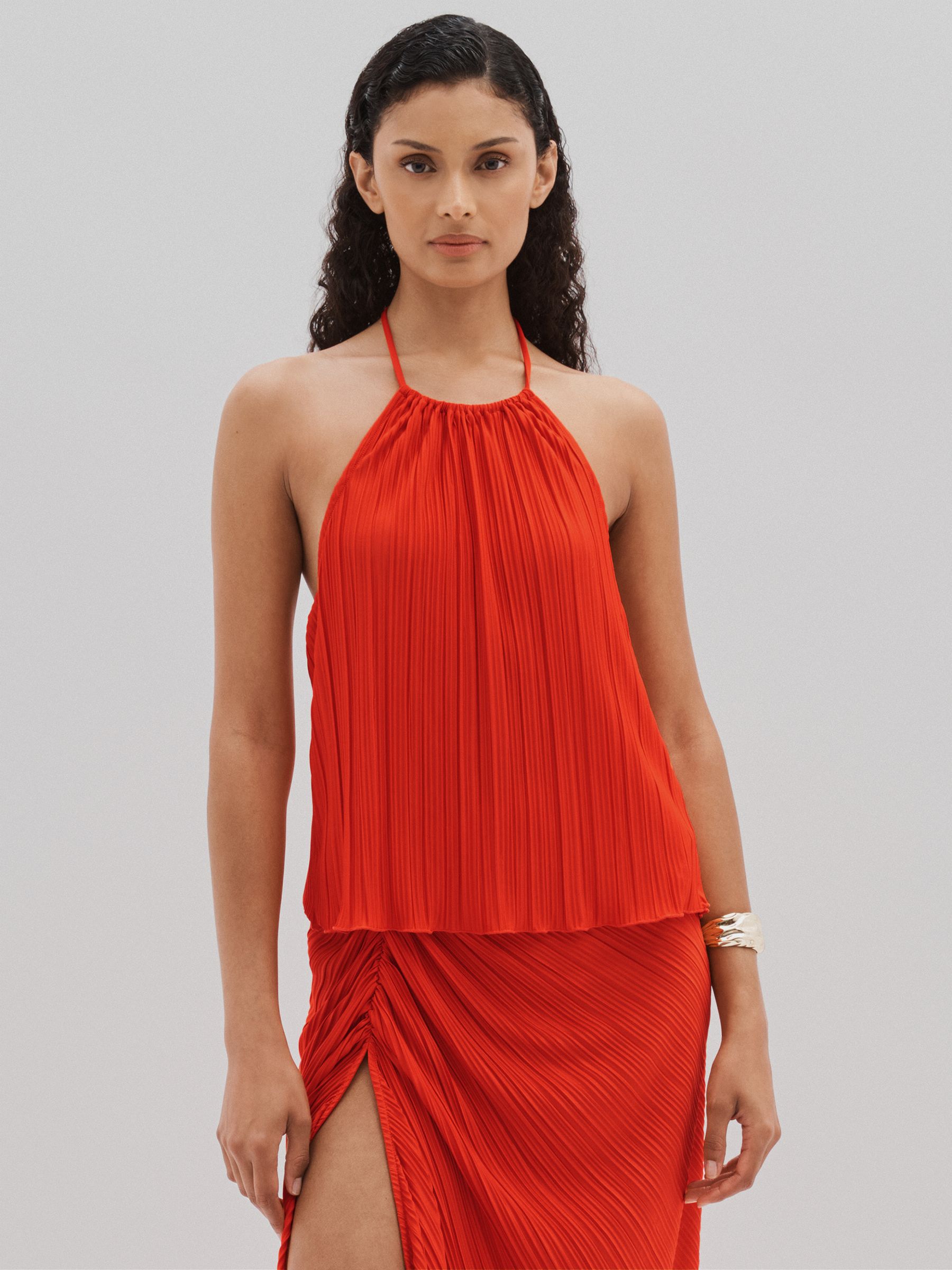 Good American Plisse Halter-Neck Beach Cover-Up Top in Red