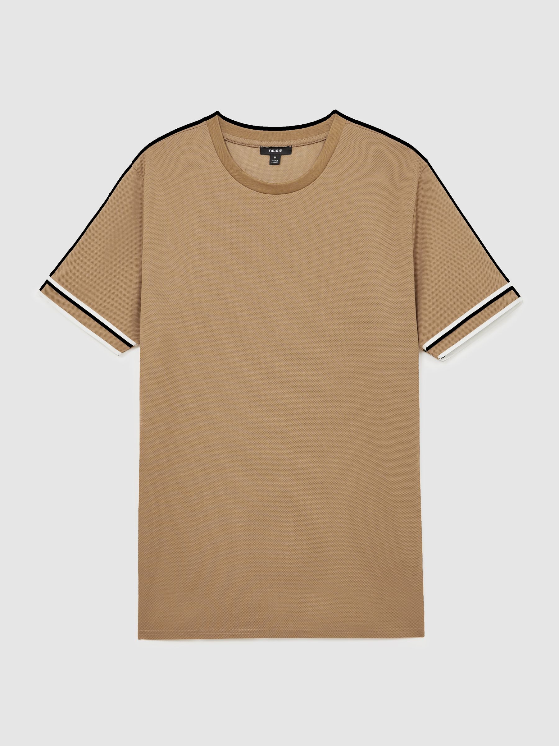 Textured Crew-Neck Tipped T-Shirt in Camel Brown