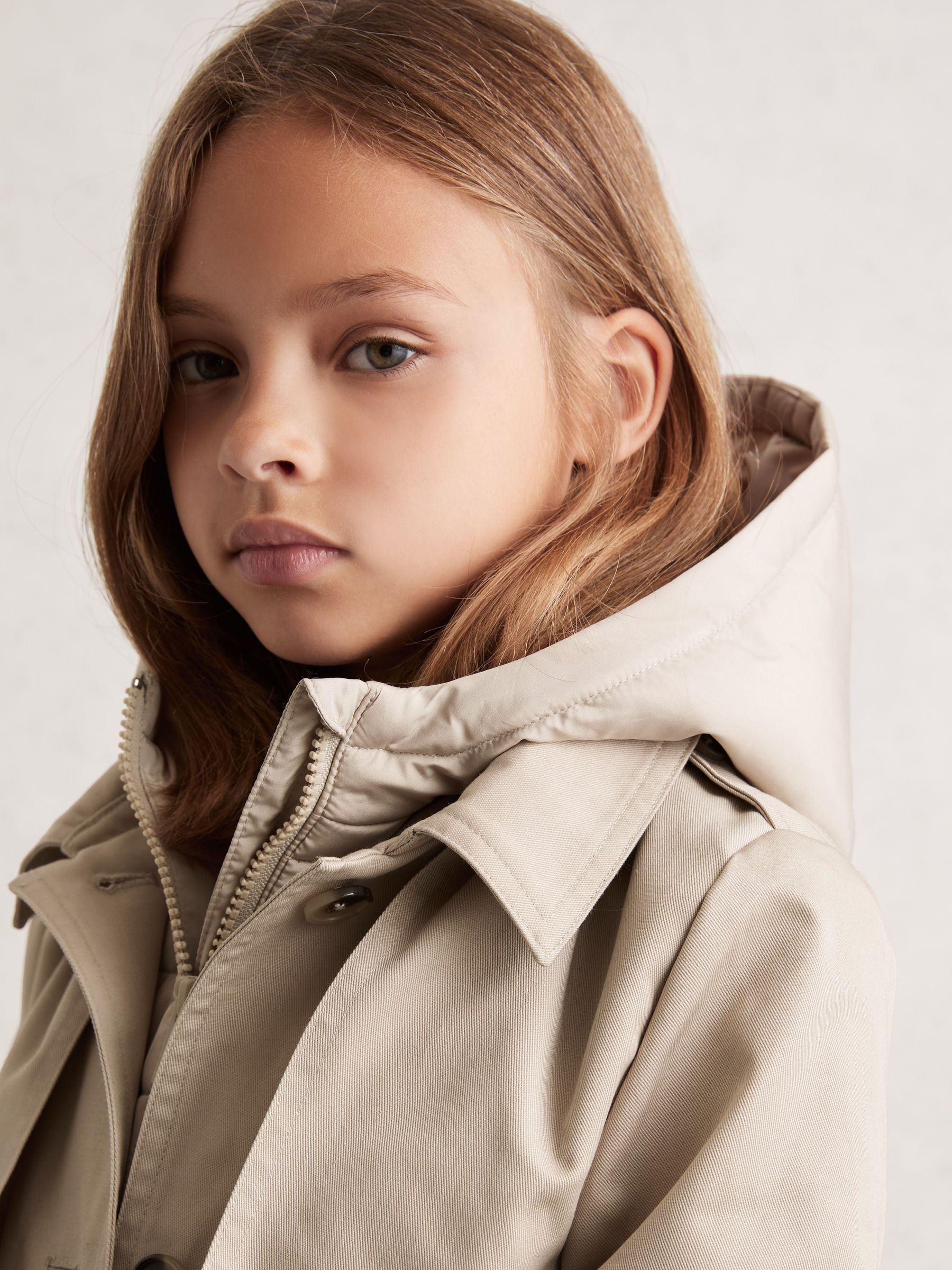 3-9 yrs Removable-Hood Trench Coat in Stone