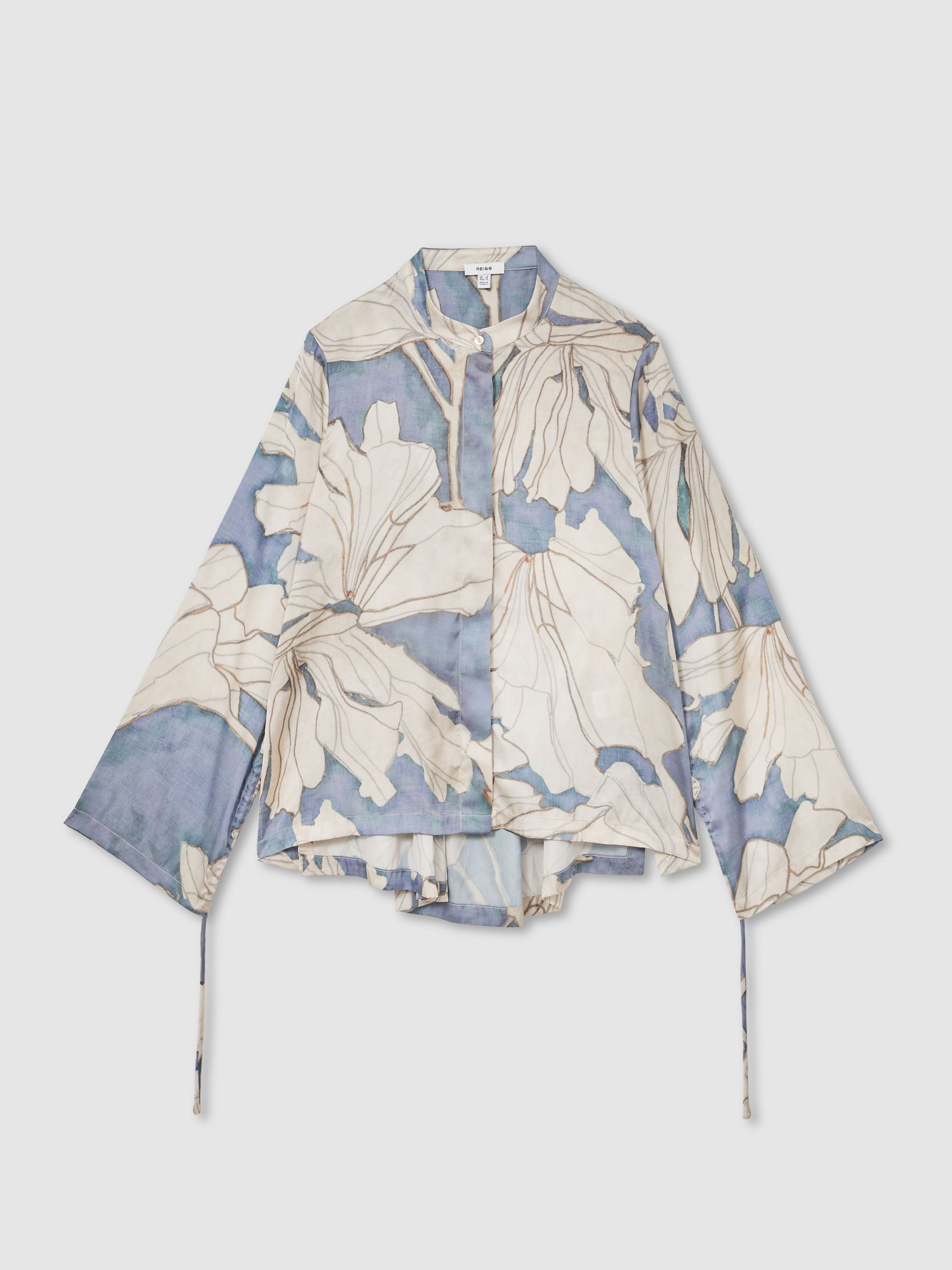 Floral Print Gathered Cut Out Shirt in Blue