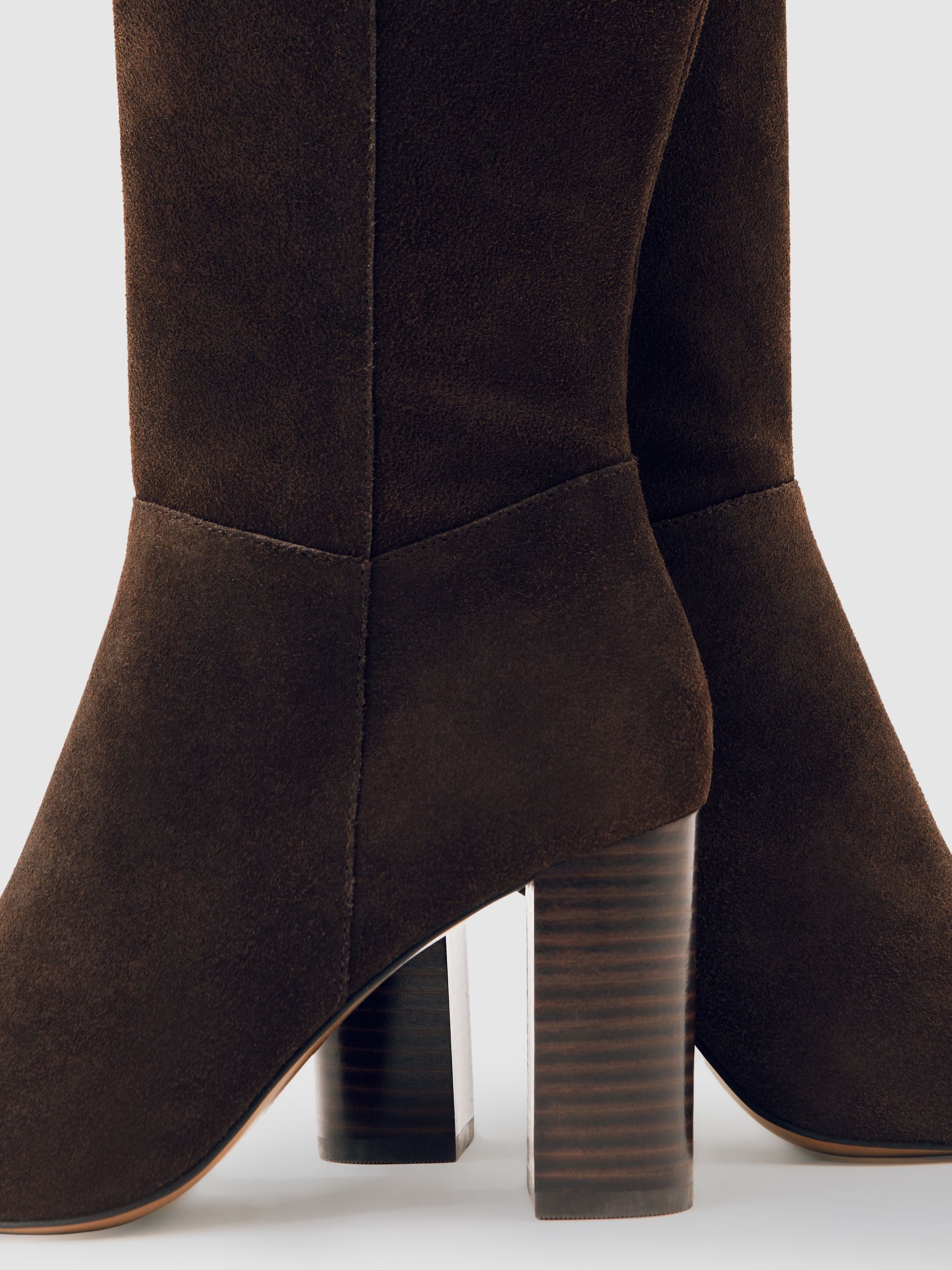 Block-Heel Knee-High Boots in Chocolate