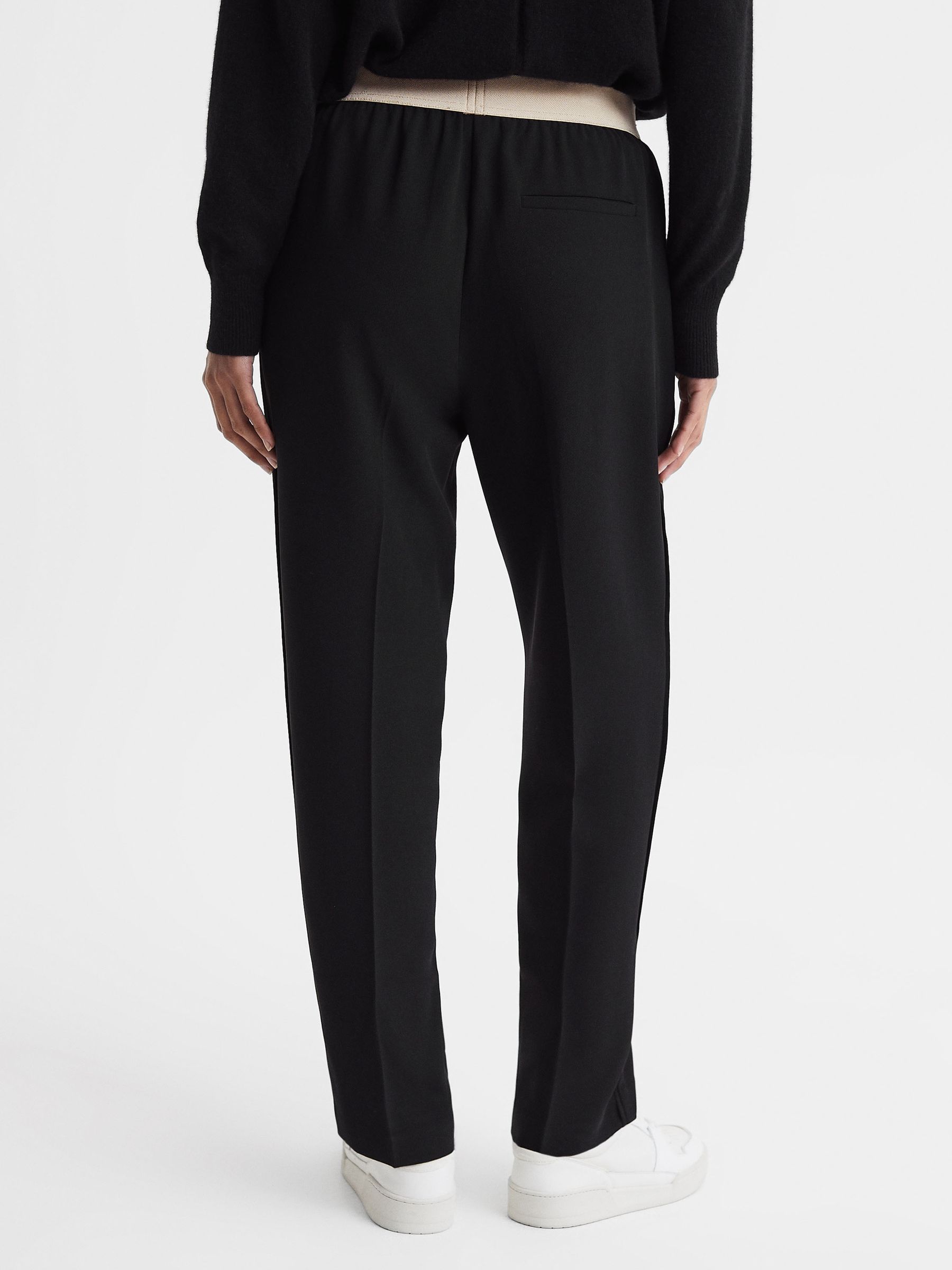Elasticated Waistband Tapered Trousers in Black