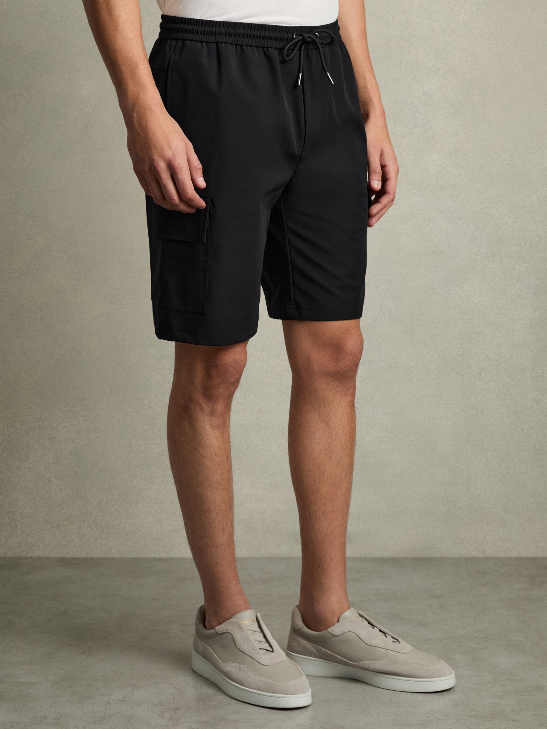 Drawstring Technical Cargo Shorts in Navy