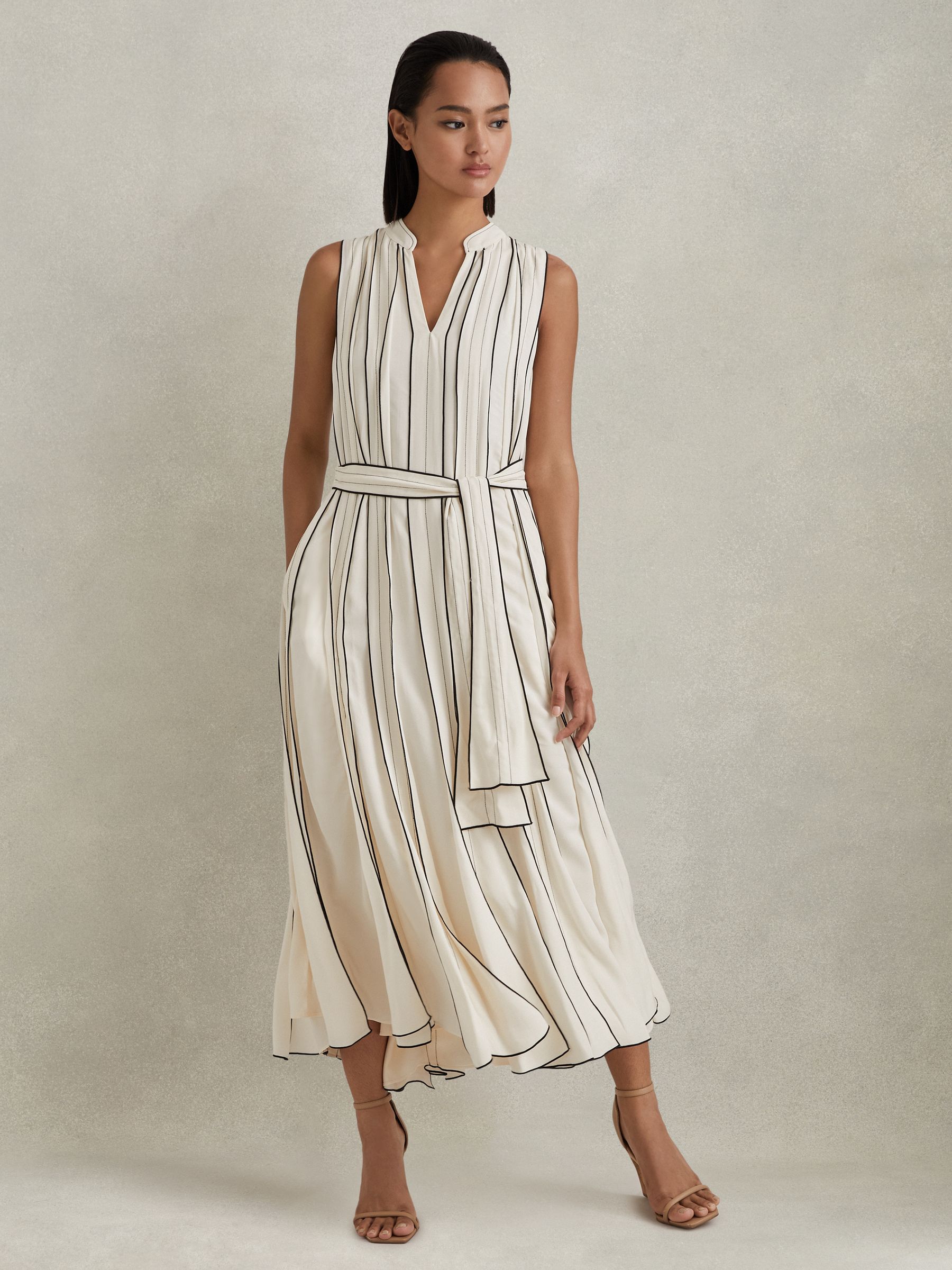Contrast Ruffle Midi Dress in Ivory