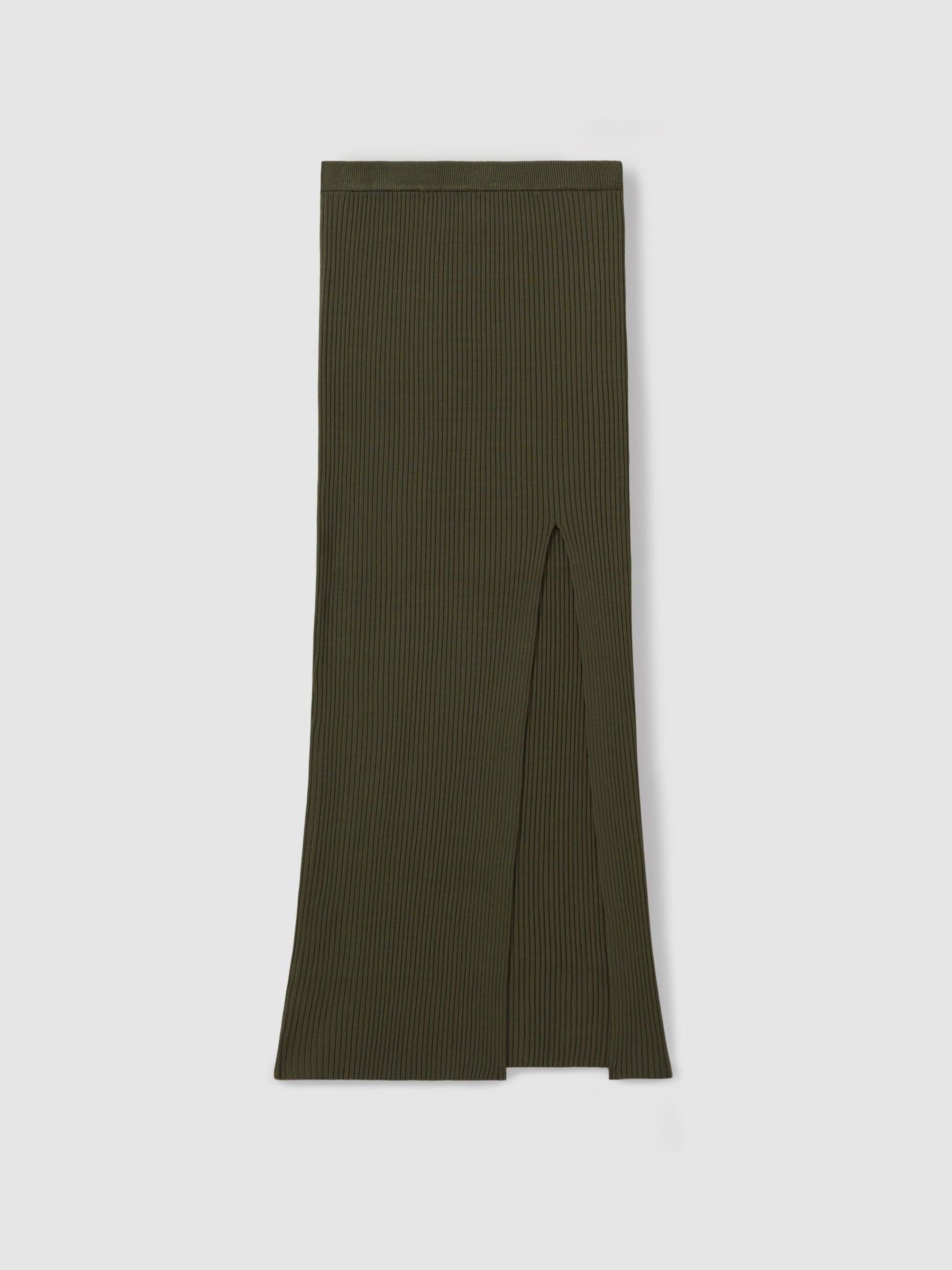 Good American Ribbed Midi Skirt in Army Green