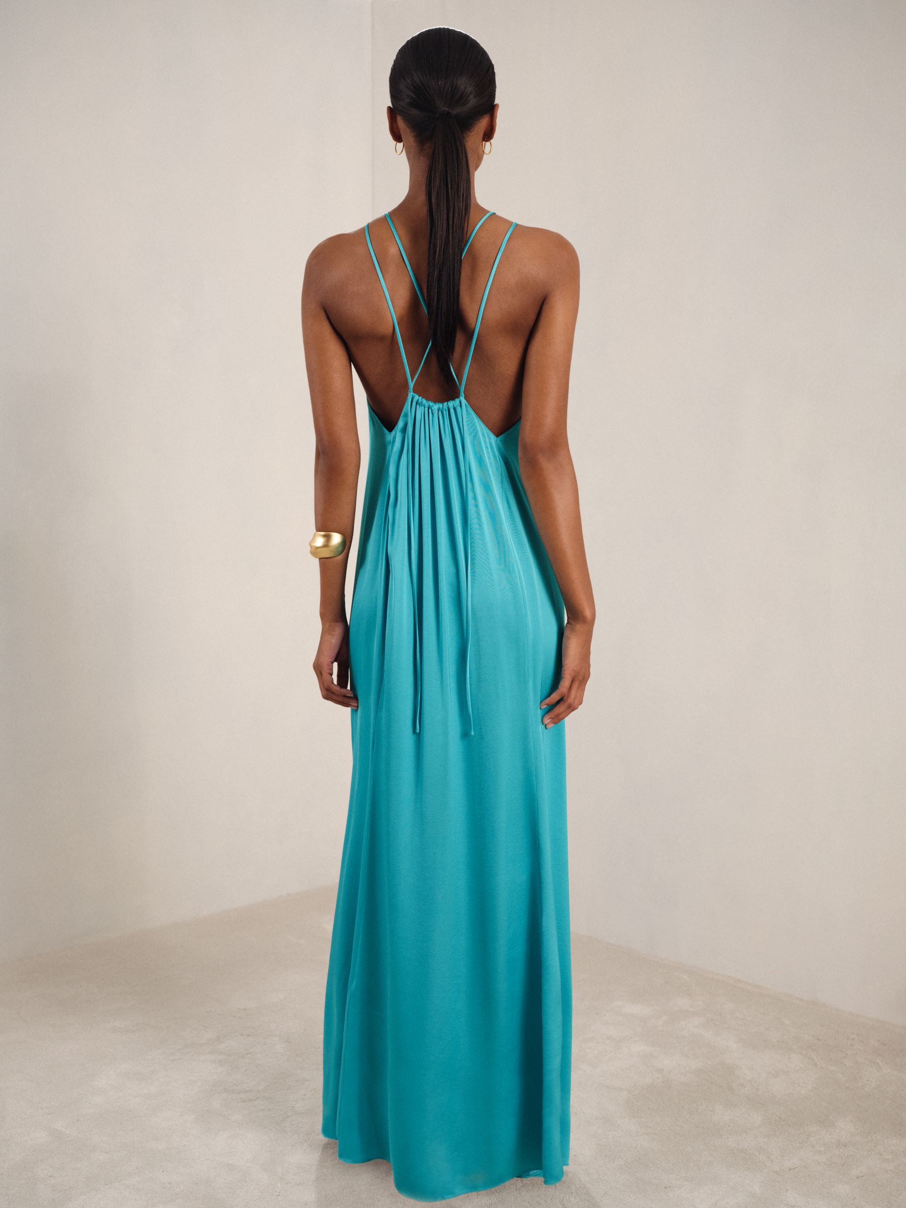Satin Halterneck Maxi Dress in Blue