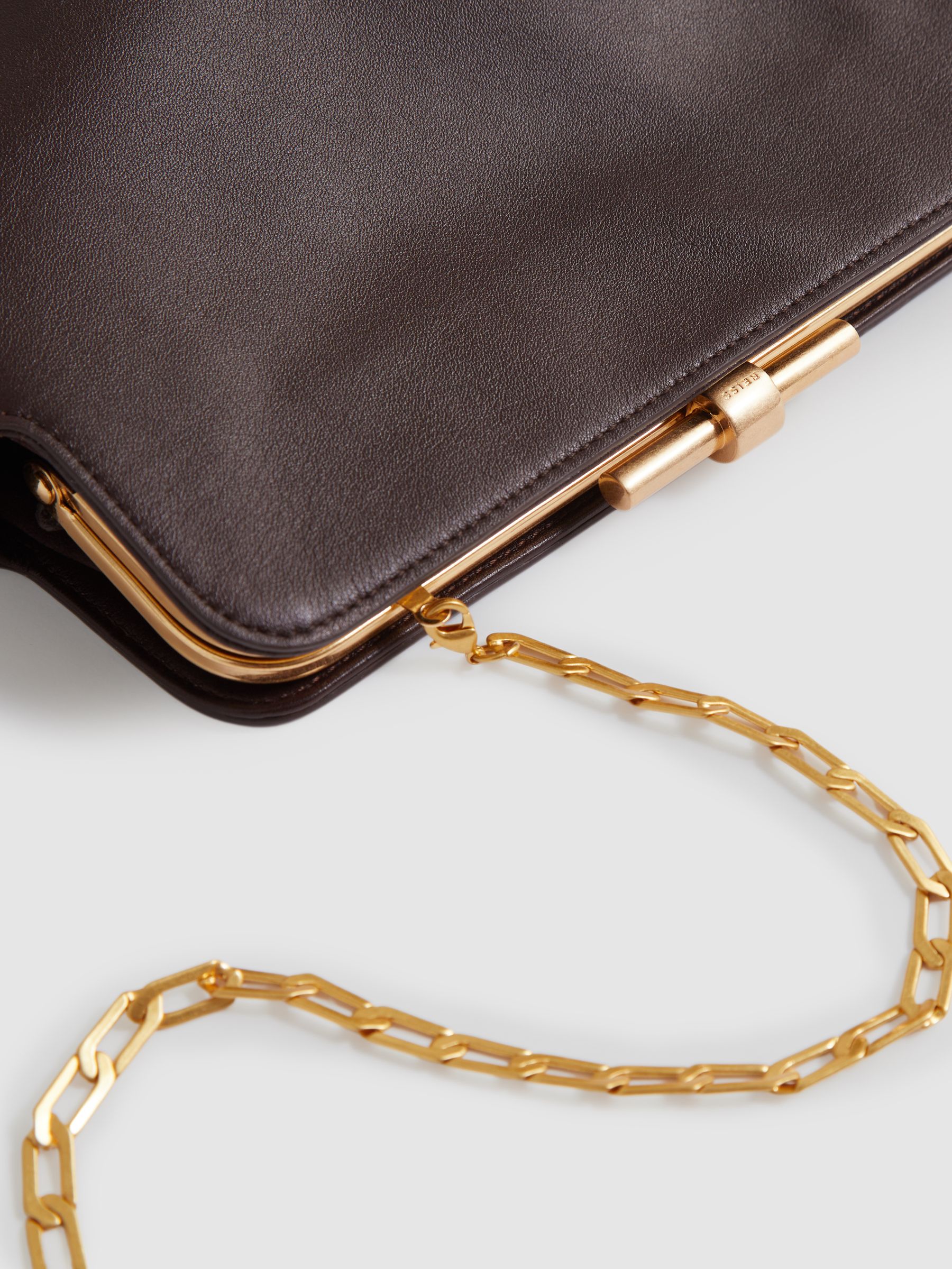 Leather Frame Clutch Bag in Burgundy