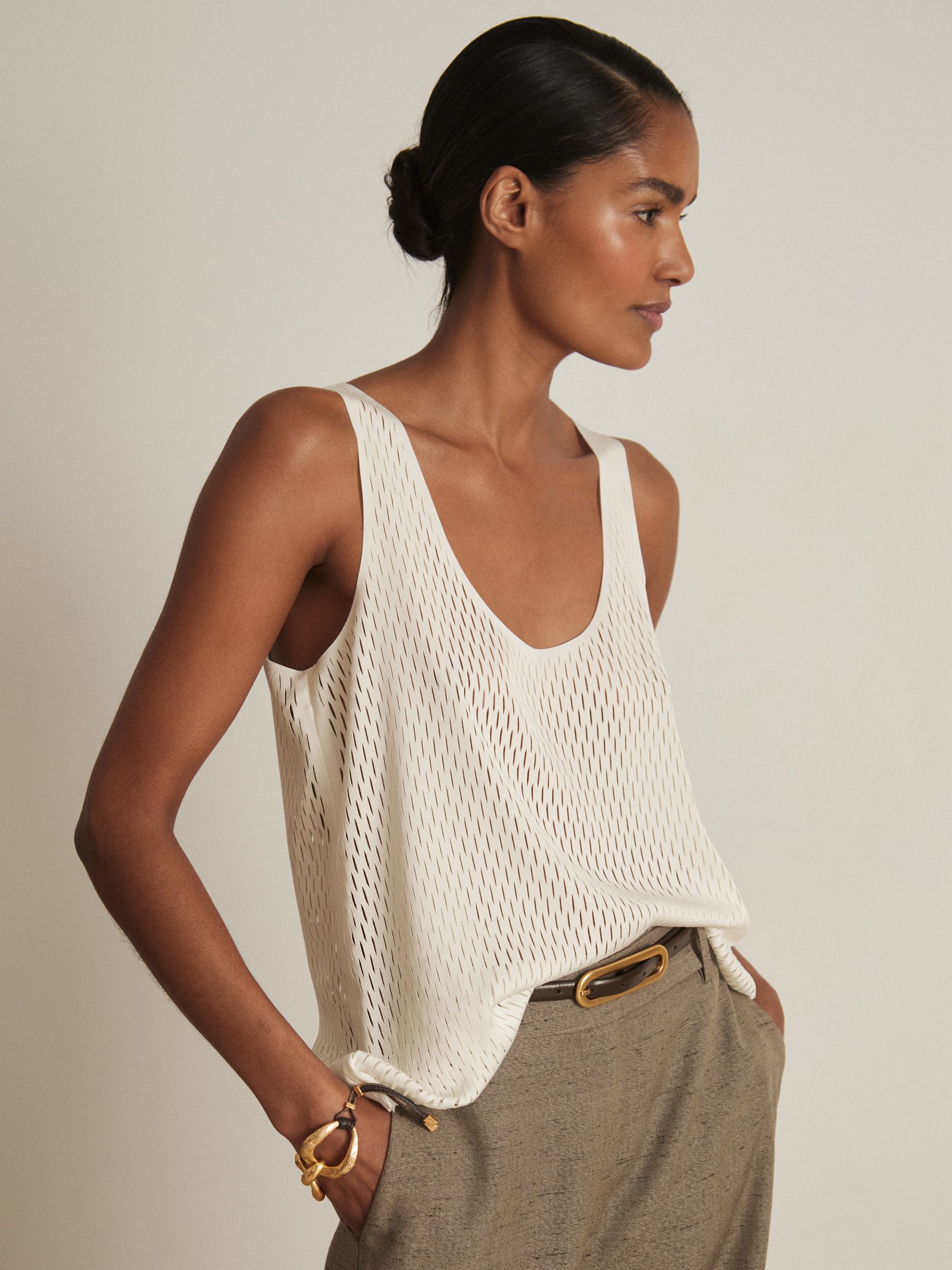 Atelier Laser-Cut Vest Top in Cream