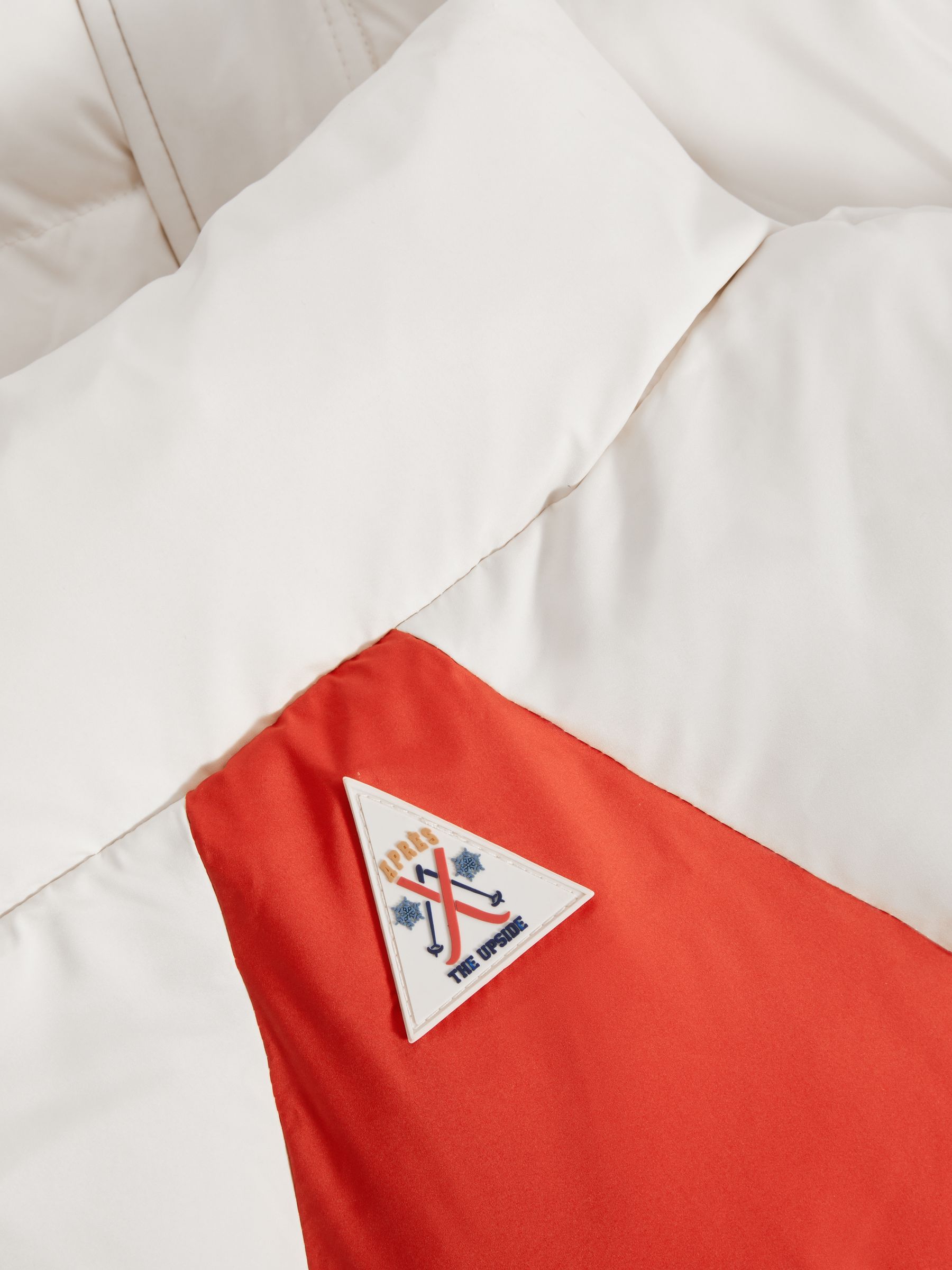 The Upside Contrast-Panel Puffer Gilet in Off White/Multi