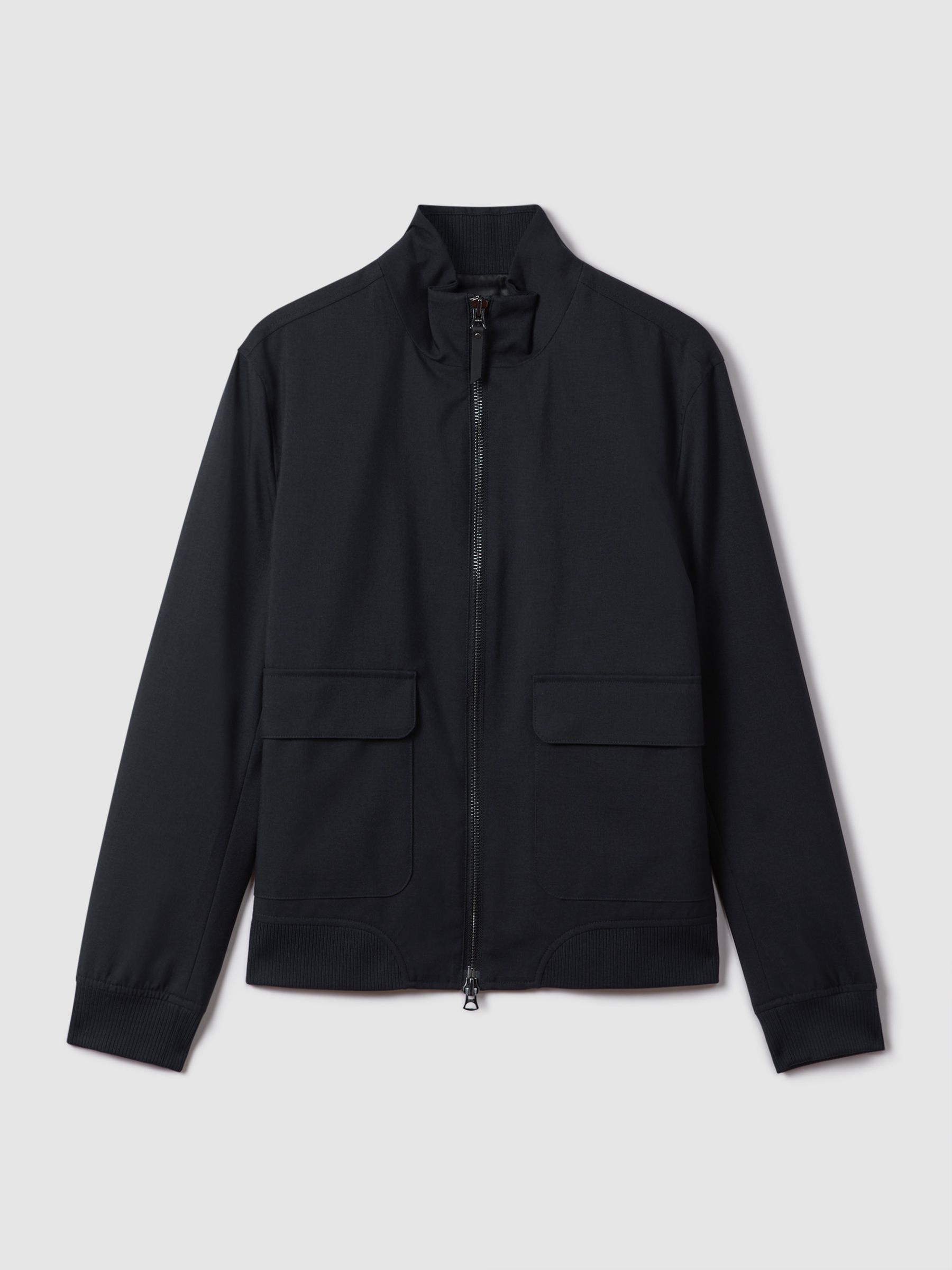 Funnel Neck Zip-Through Jacket in Navy
