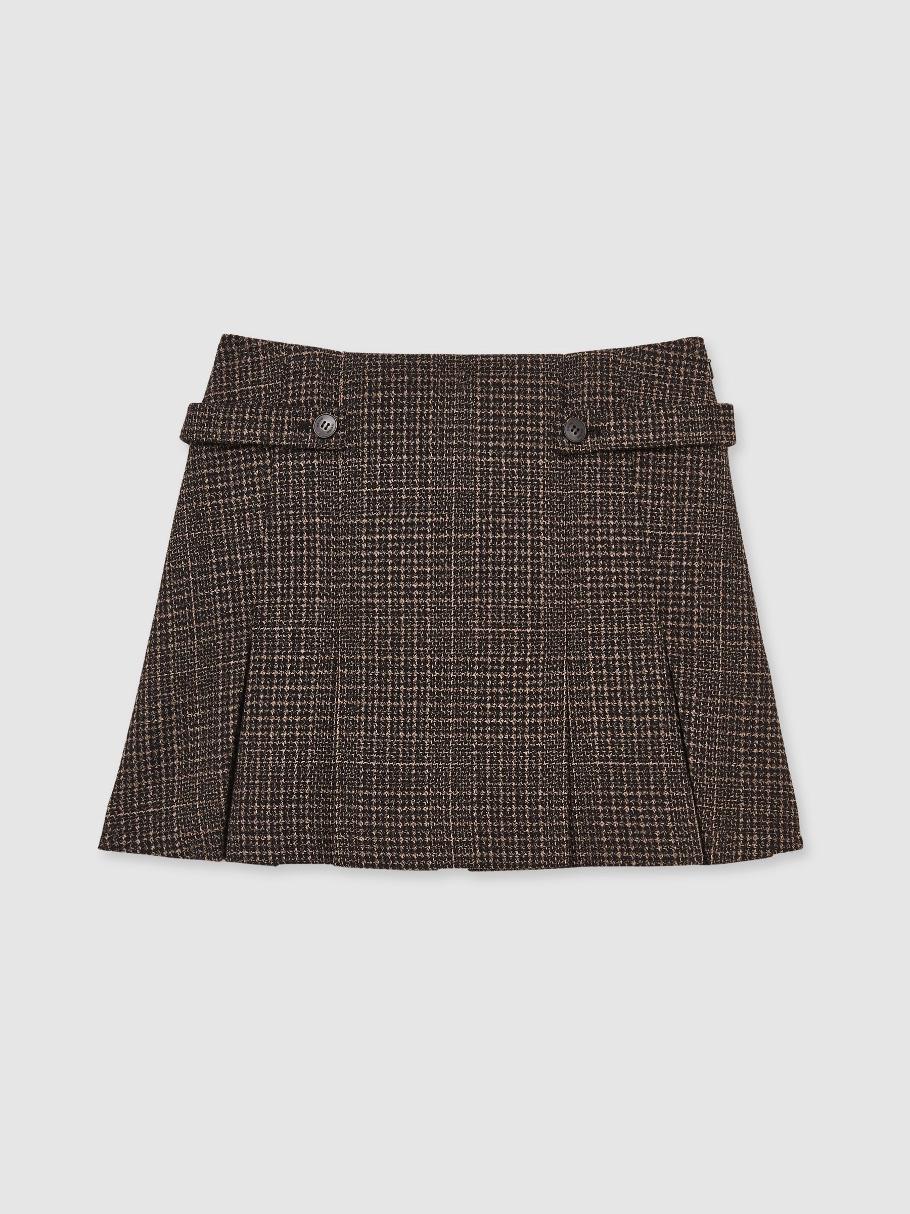 Tweed Pleated Mini Skirt in Brown