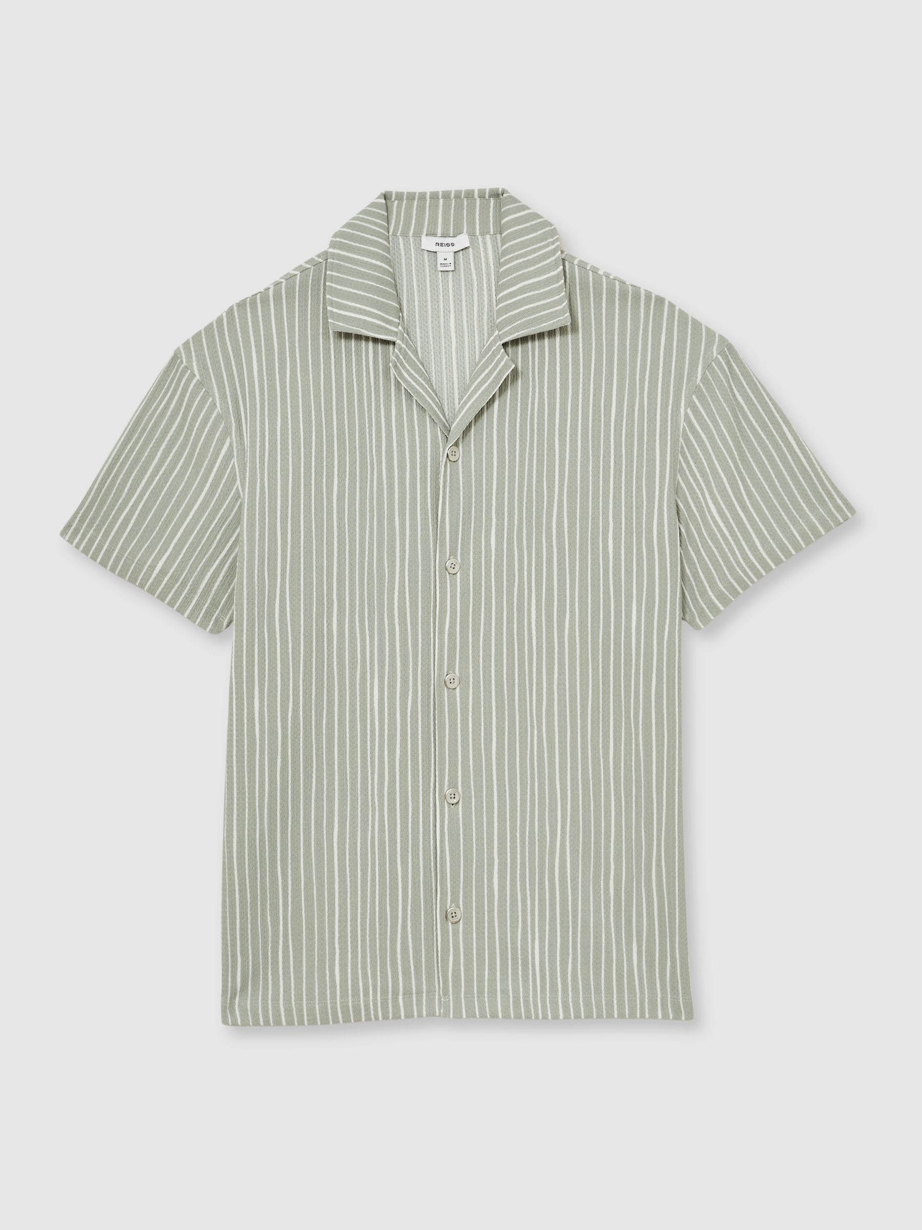 Textured Stripe Cuban Collar Shirt in Sage/White