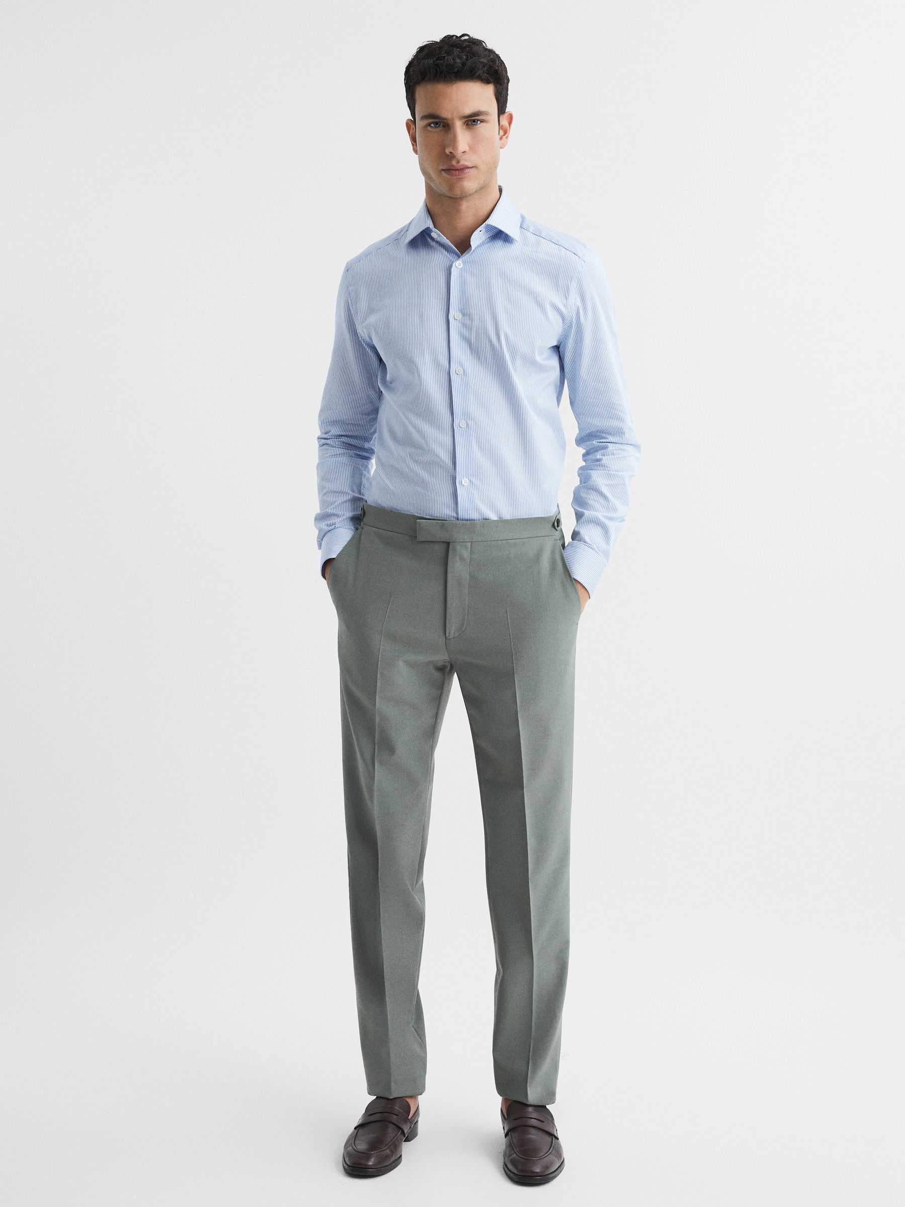 Slim Fit Wool Blend Trousers in Sage