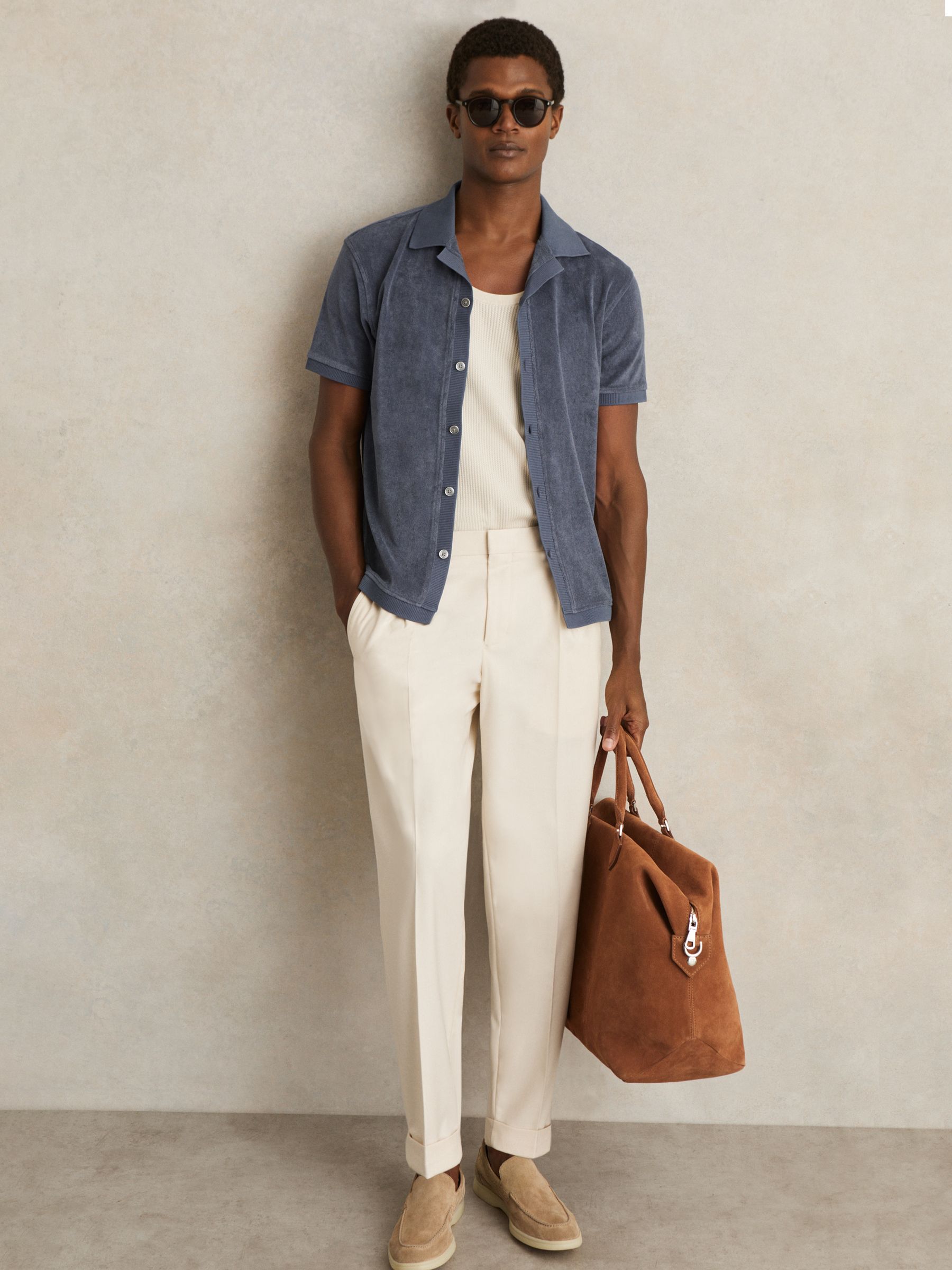 Cotton Blend Towelling Shirt in Airforce Blue