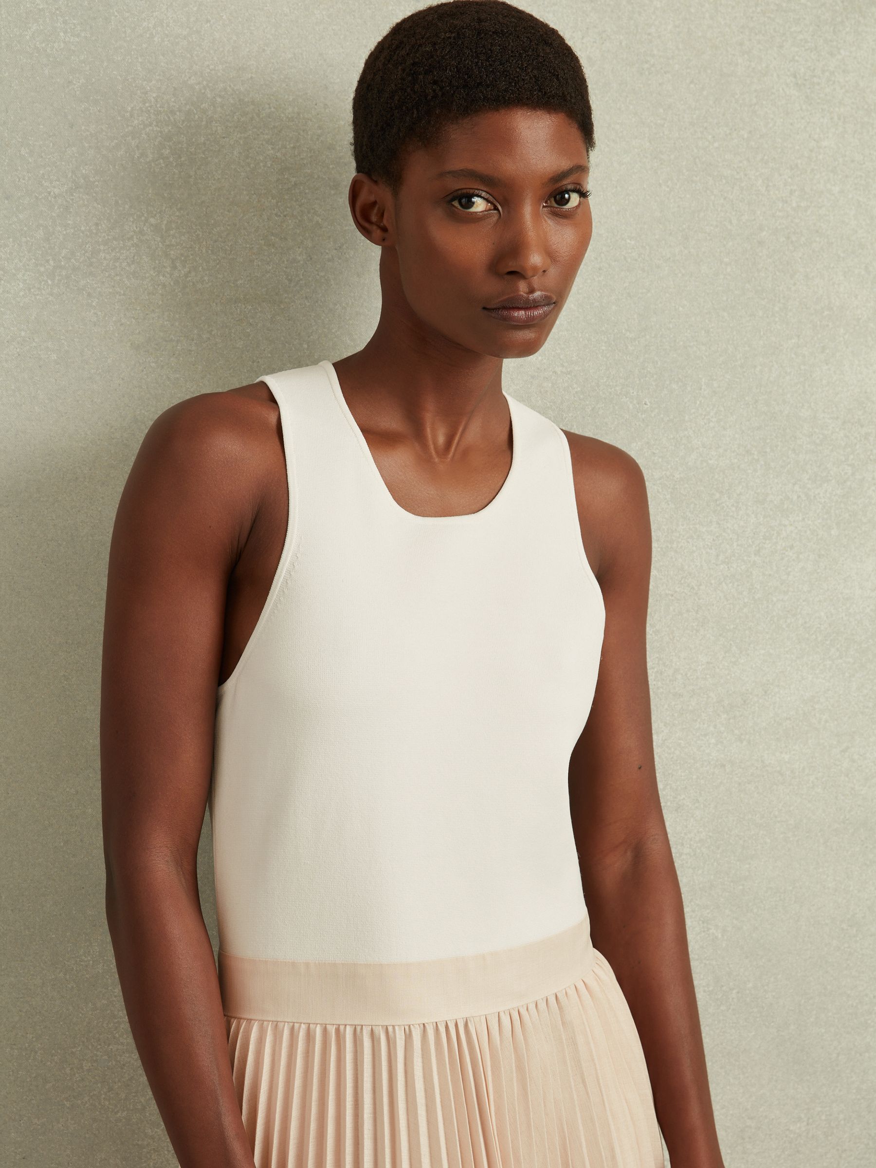 Hybrid Knitted Midi Dress in Ivory/Nude