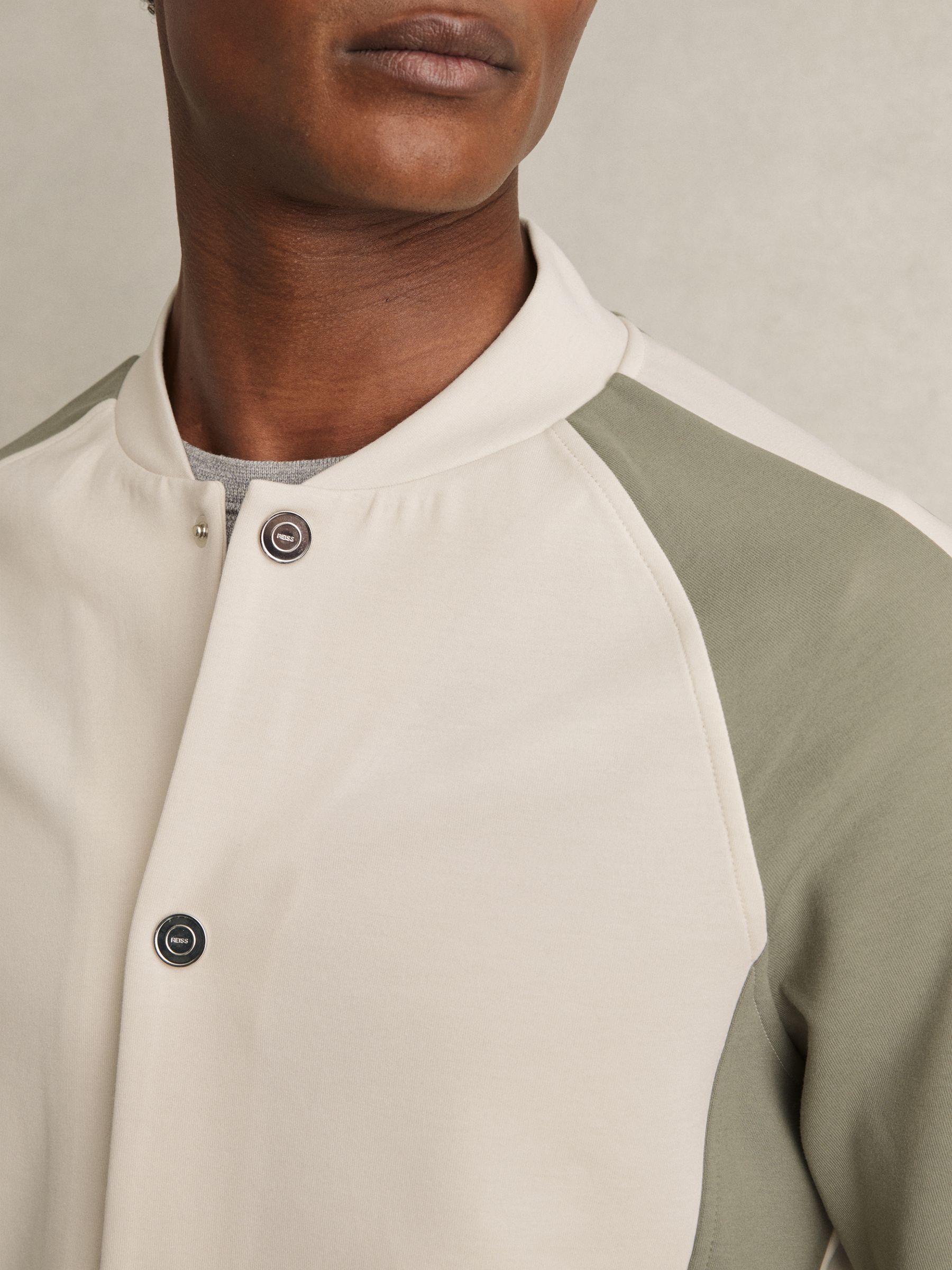Interlock Colour-Block Bomber Jacket in Off White/Sage