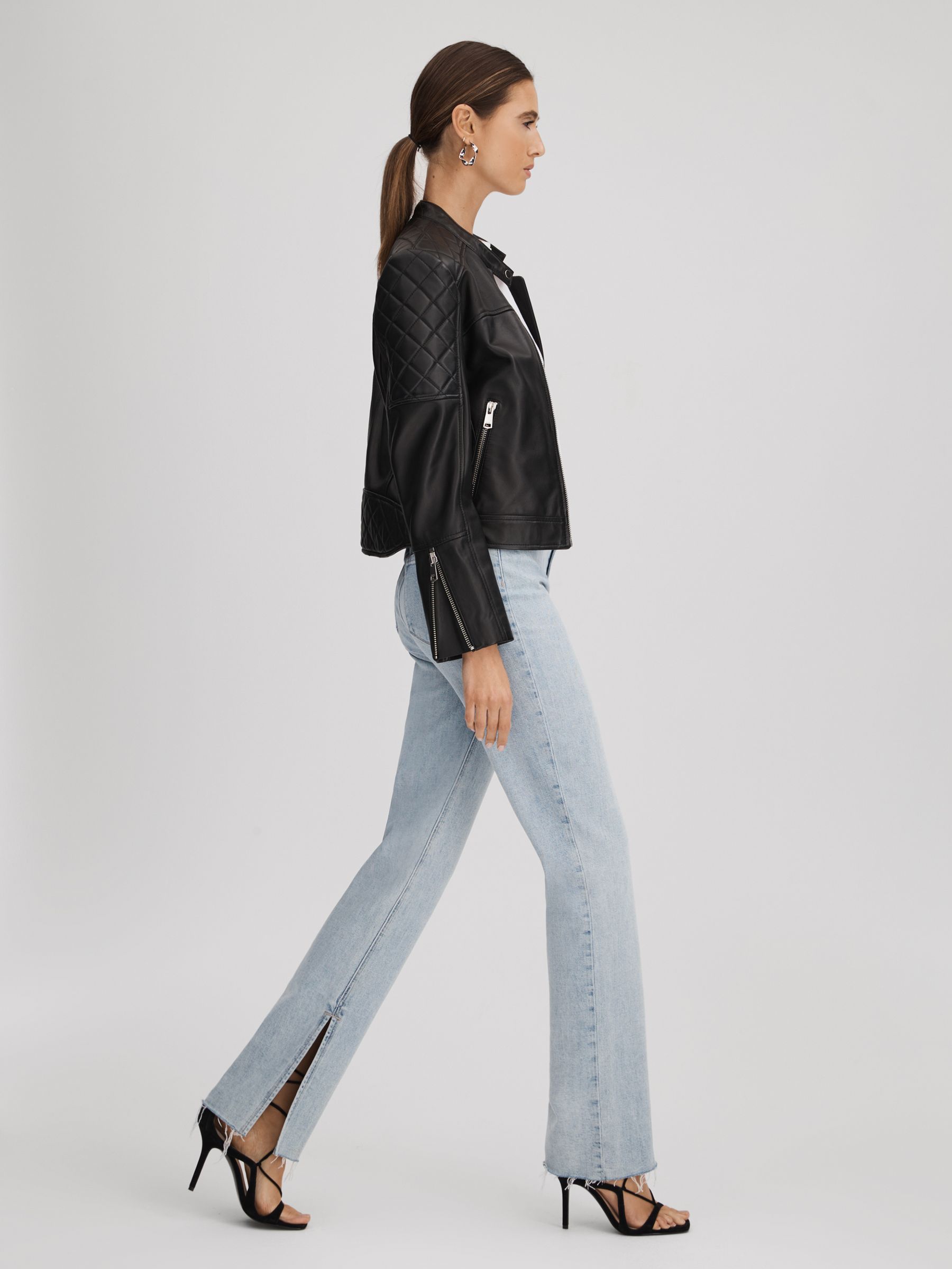 Paige Straight Leg Split Hem Jeans in Gianna Blue