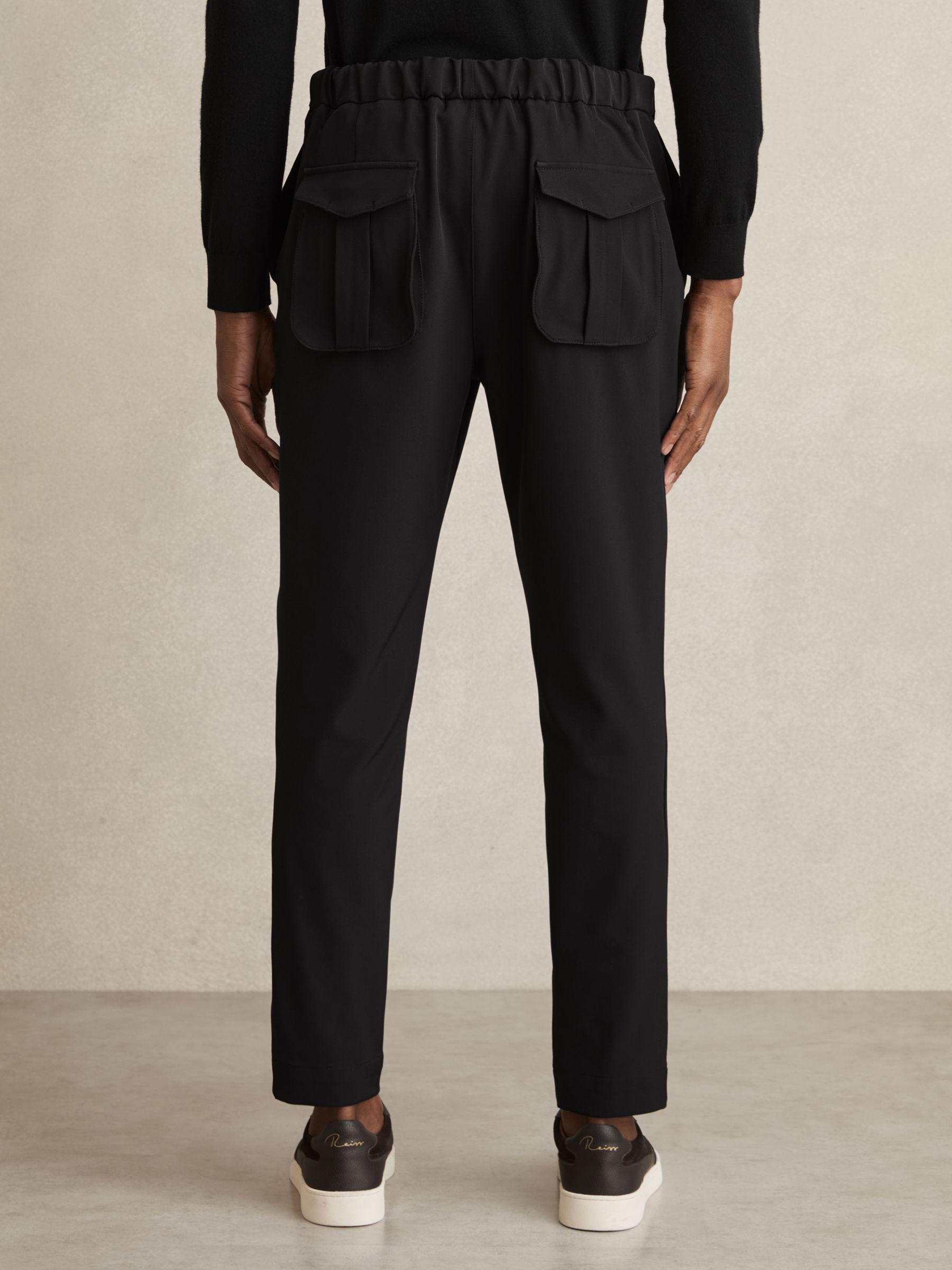 Belted Technical Tapered Trousers in Black