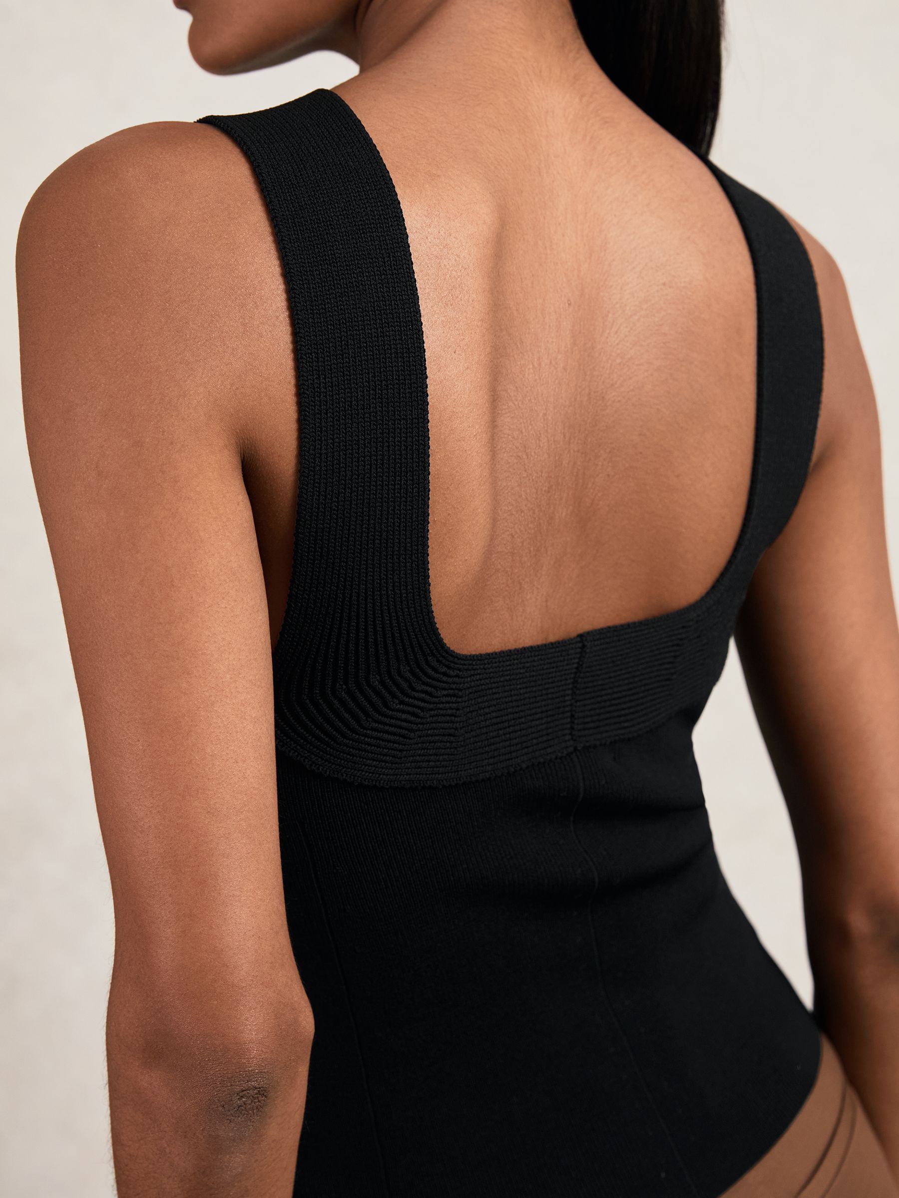 Low-Back Rib-Knit Vest in Black