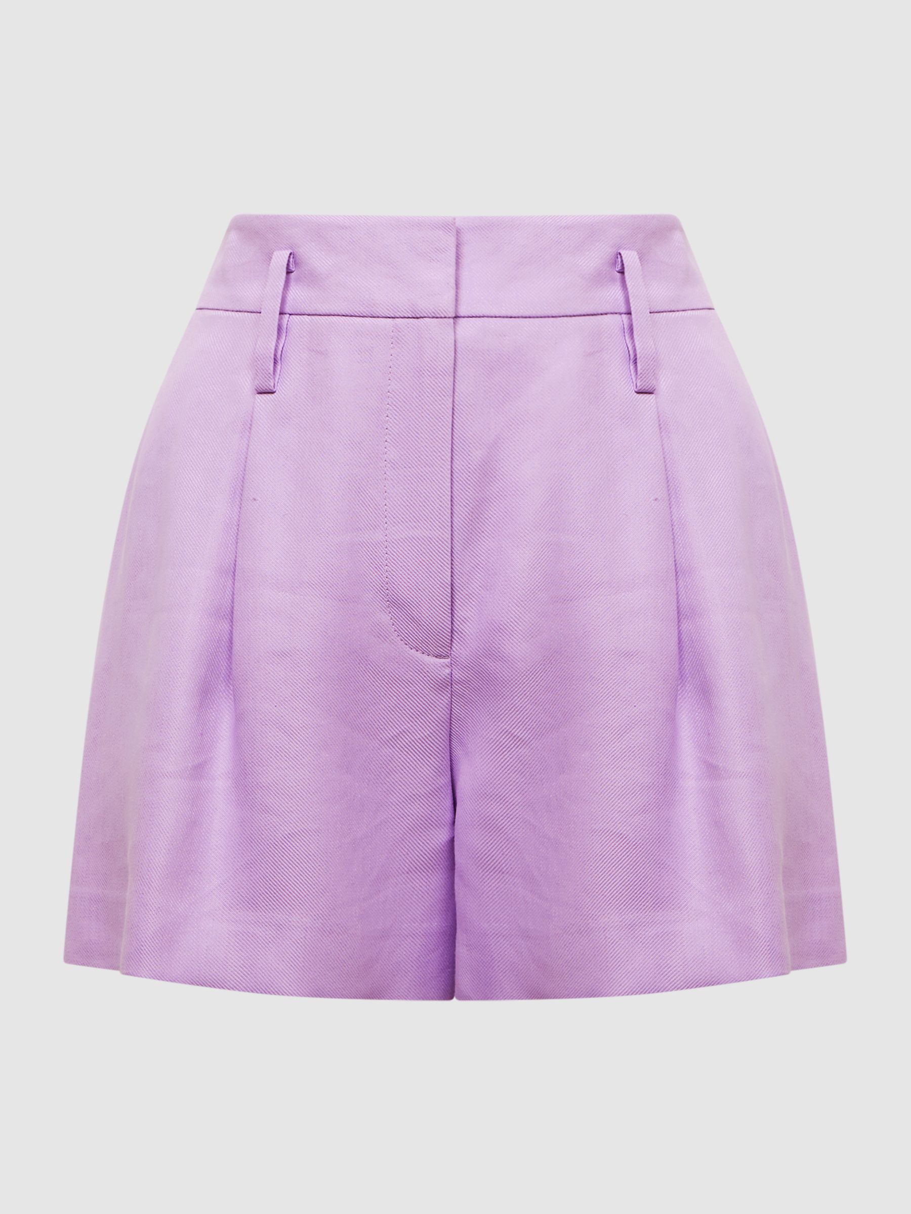 Linen Pleat Front Shorts in Lilac